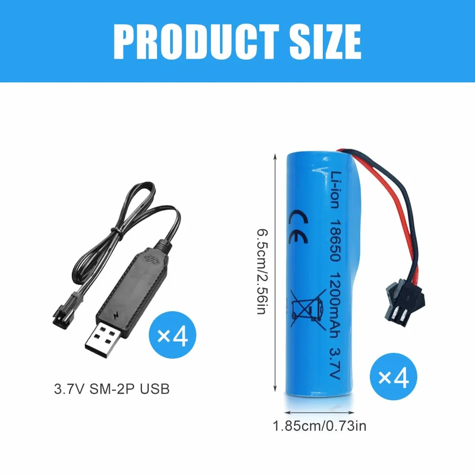 Mineup 3,7V 1200 mAh litowo-jonowa bateria, 4 sztuki RC akumulatorów do ponownego naładowania z 4 ładowarkami USB z wtyczką SM-2P, litowo-jonowa bateria zasilająca Mineup RC do ponownego naładowania