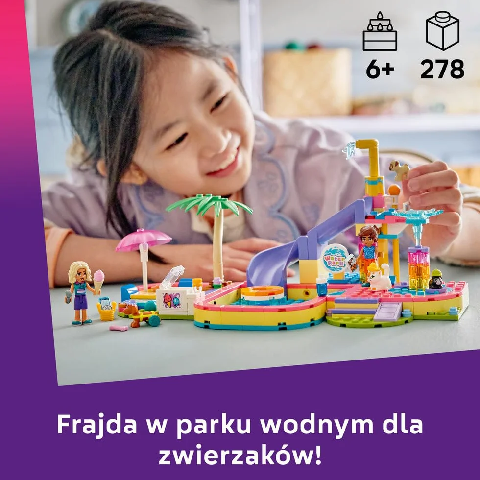 LEGO Friends Frajda w parku wodnym, zabawka konstrukcyjna dla dzieci, 4 zabawkowe zwierzaki i 2 minilaleczki, pomysł na prezent dla dziewczynki lub chłopca od 6 lat 42676