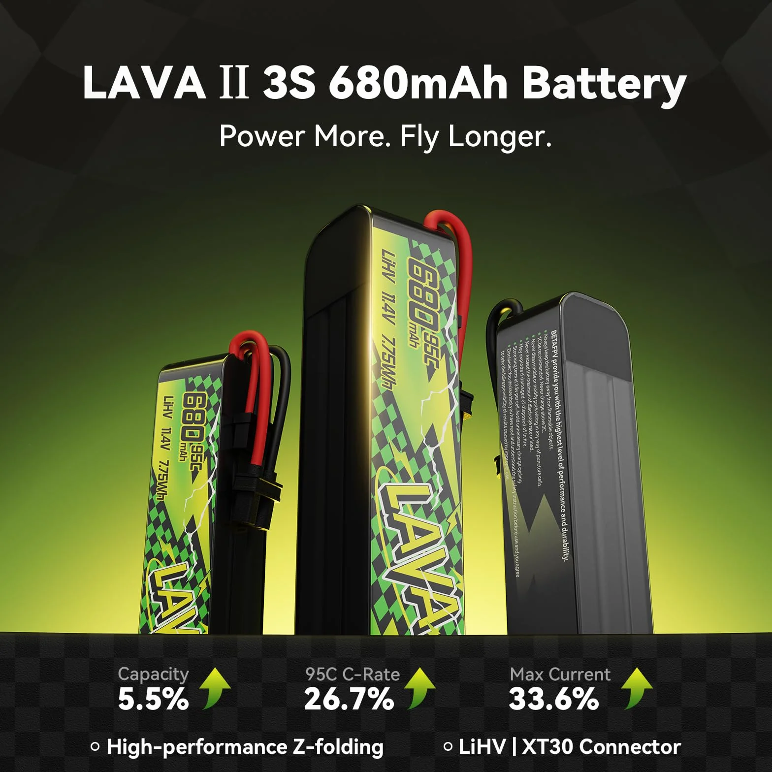 BETAFPV 2 sztuki LAVA II 3S 680 mAh bateria 11,4 V 95C LiHV bateria z złączem XT30 JST-XH2.54 Charge Plug kompatybilny z bezszczotkowym dronem Whoop Quadcopter, jak Pavo20 Pro II bezszczotkowy