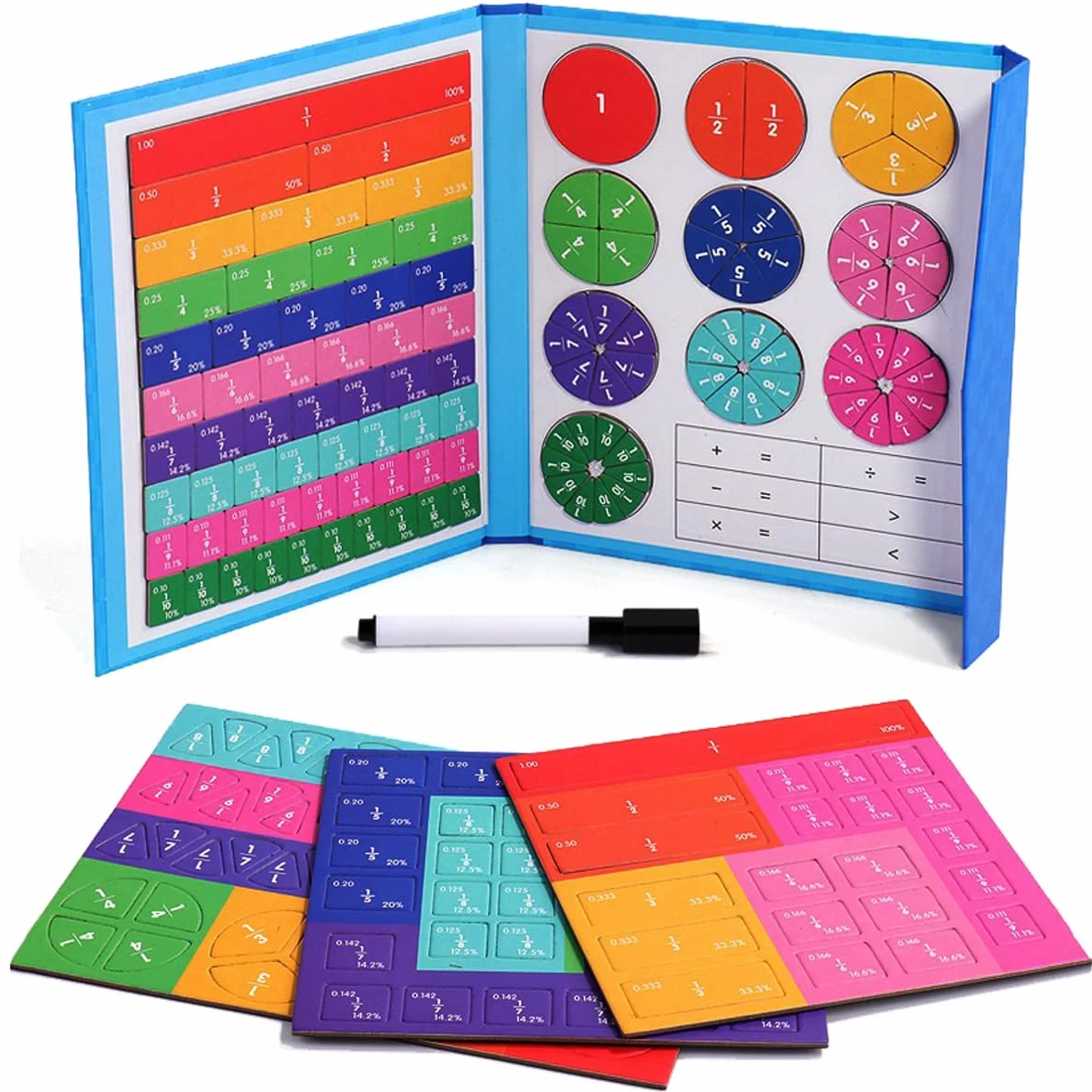 Math Toy Fraction, gra z liczeniami łamania, matematyka, zabawka edukacyjna, arytmetyczna zabawka do nauki, zabawka motoryczna, zabawka matematyczna, płytki i koła frakcyjne
