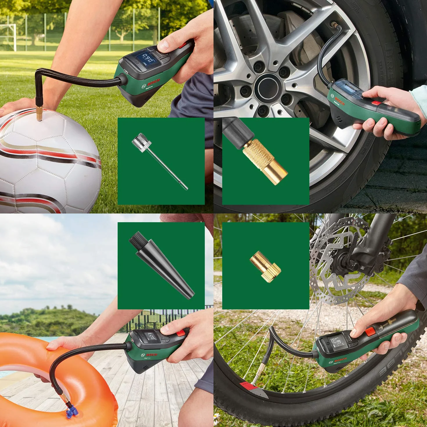 Bosch Home And Garden Elektryczna Pompa Powietrza Mini Kompresor, EasyPump, Akumulator 3,0 Ah, 3,6 V, 150 PSI, 10,3 bar, LED, w Opakowaniu Kartonowym