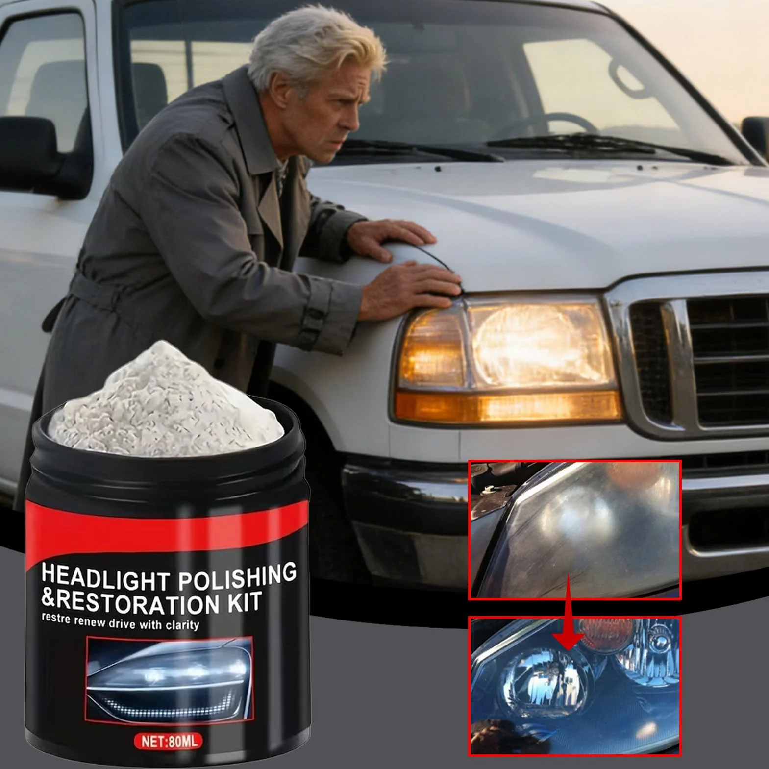 Zestaw Do Czyszczenia Reflektorów 80 ml Proszek Polerski Do Usuwania Rys Na Szkle Renowacja Lamp Samochodowych