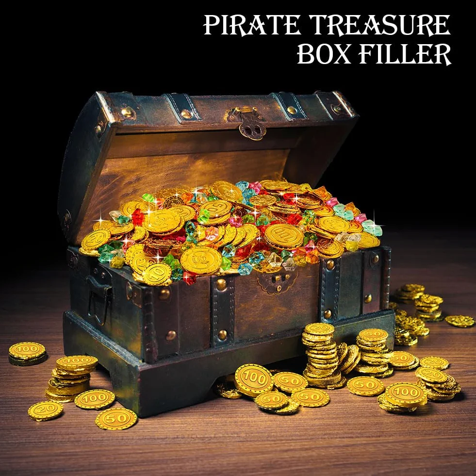 Flintronic Zestaw piratów z kamieni szlachetnych, 240 sztuk skarbu piratów, pirackie złote monety dla dzieci, 80 złotych piratów / 160 cennych piratów, dekoracja na Boże Narodzenie Halloween