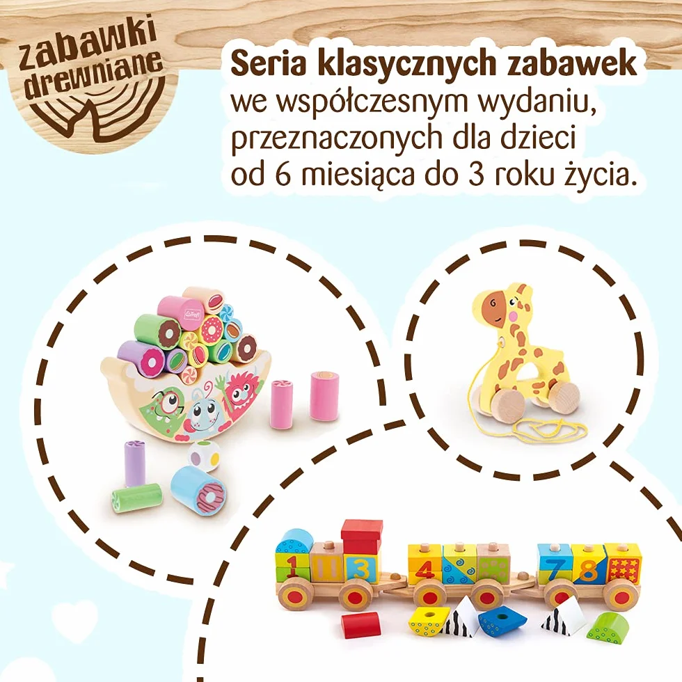 Trefl Pastelove Wagoniki Zabawka Drewniana dla Dzieci od 18 miesięcy