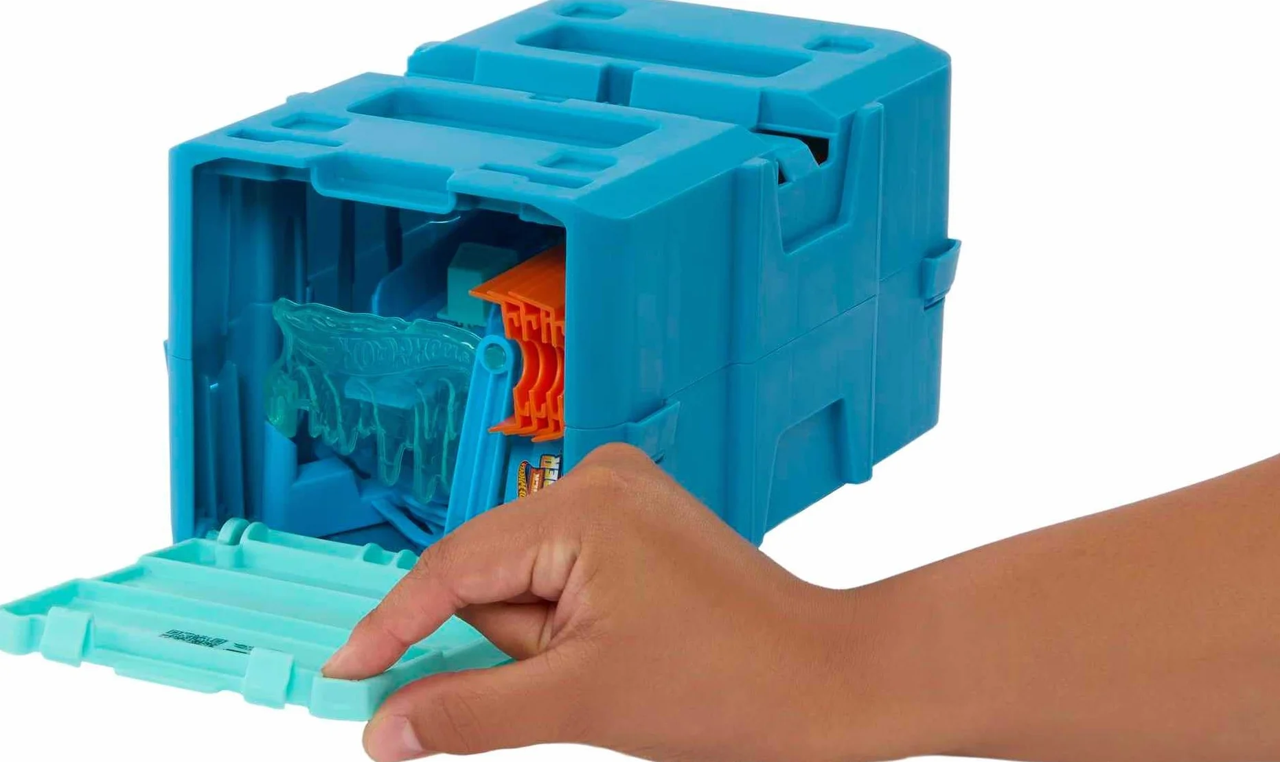 Hot Wheels Track Builder Lodowy tor Zestaw z 1 pojazdem Hot Wheels, motywem lodu, 10 elementami toru i w modułowym pudełku. HKX40