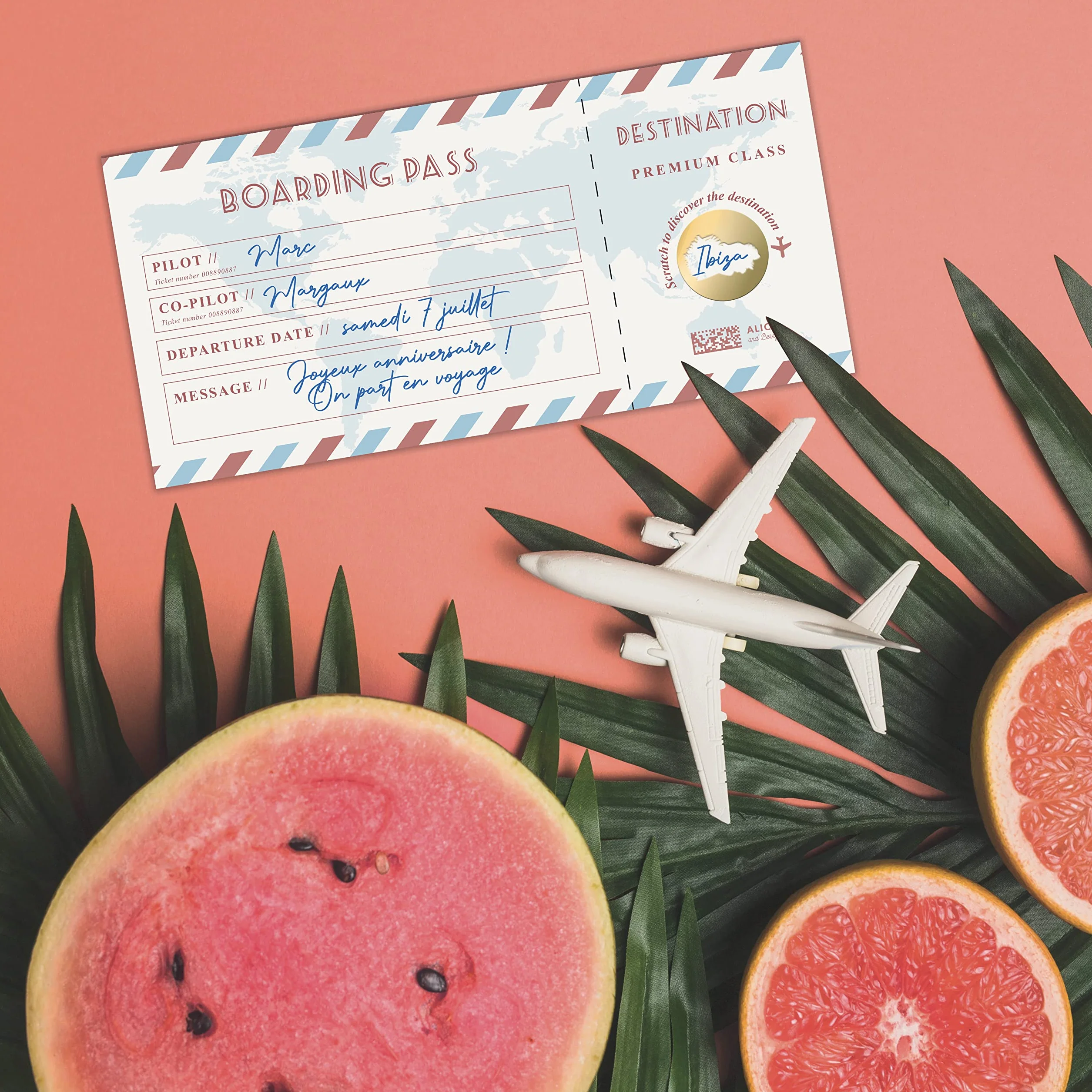 Prezent na zdrapywanie karty podróżniczej - Konfigurowalny bilet na pokład - Bilet lotniczy Prezent - Urodziny, EVJF, prezent dla pary - Angielski model Boarding Pass