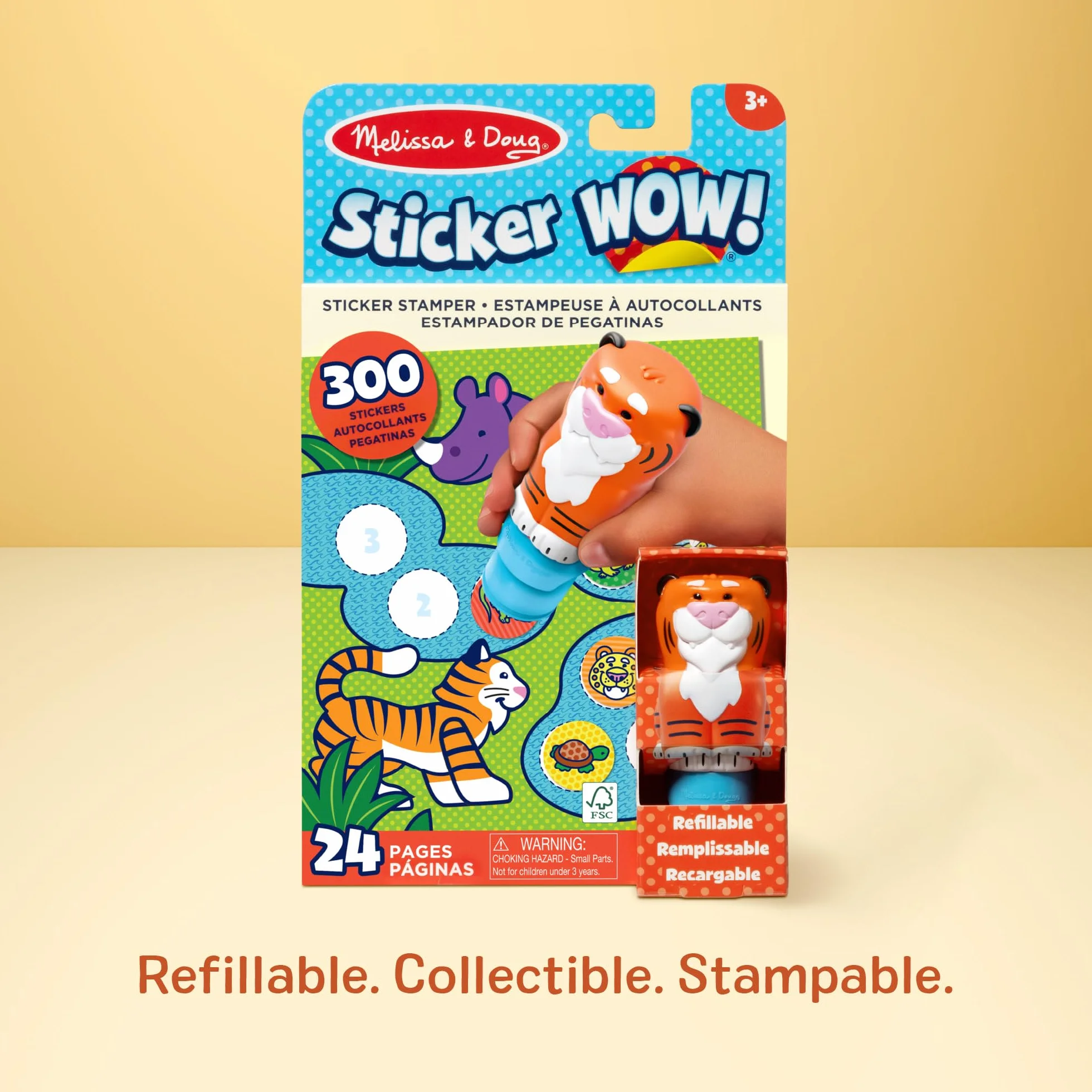 Melissa & Doug Naklejka WOW naklejka stempel i 24-stronicowa podkładka do aktywności, 300 naklejek, sztuka i rękodzieło, zabawka fidget, kolekcjonerska postać, tygrys - kreatywna zabawka podróżna do