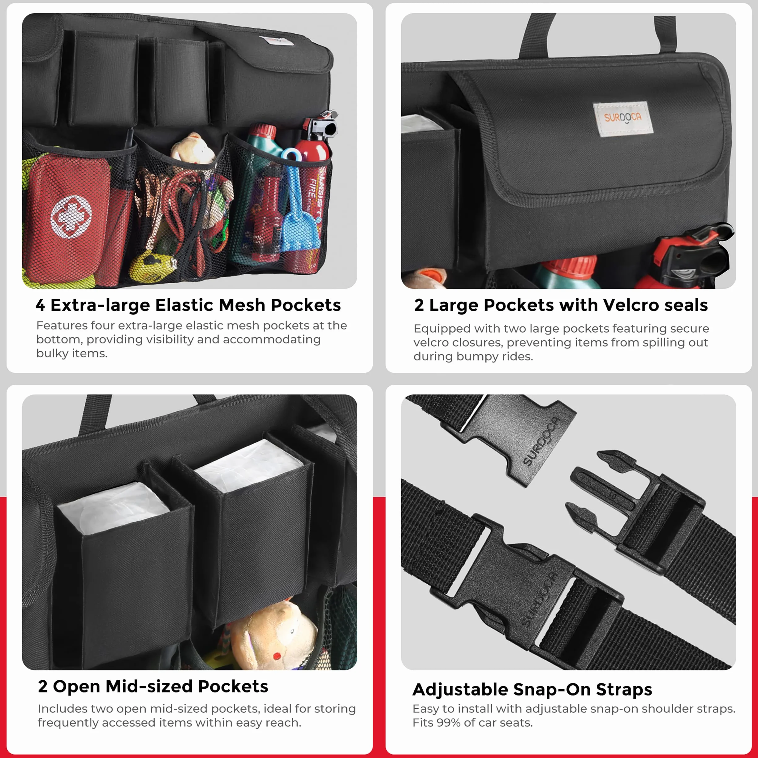 SURDOCA Car Trunk Organizer - 3rd Gen Super pojemność samochodu wiszące organizator, wyposażony w 4 Magic Stick, Car Trunk schludny worek przechowywania z pokrywami