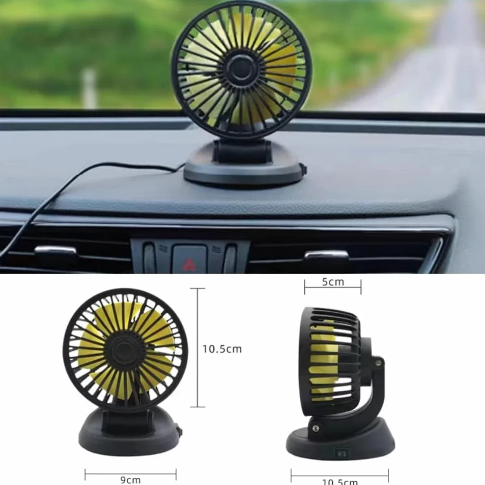 Wentylator samochodowy 12 V 360° obracany mini chłodzący