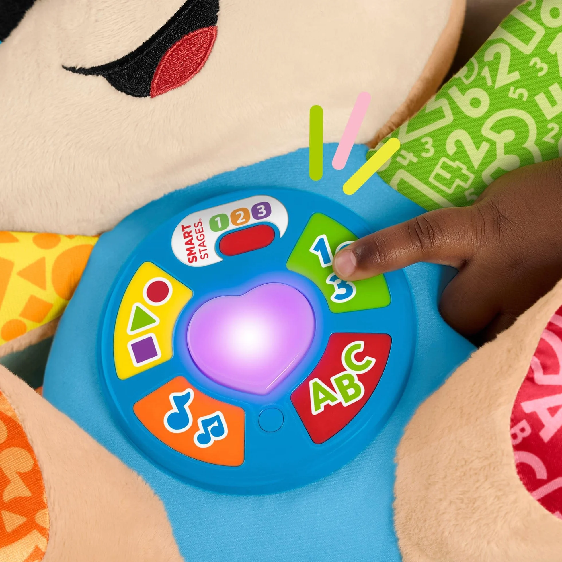Fisher-Price Śmiech i ucz się zabawki dla niemowląt z muzyką dla małych dzieci Smart Stages dla dzieci w wieku od 6 miesięcy, wielojęzyczny: włoski, hiszpański, portugalski, angielski, JFD26