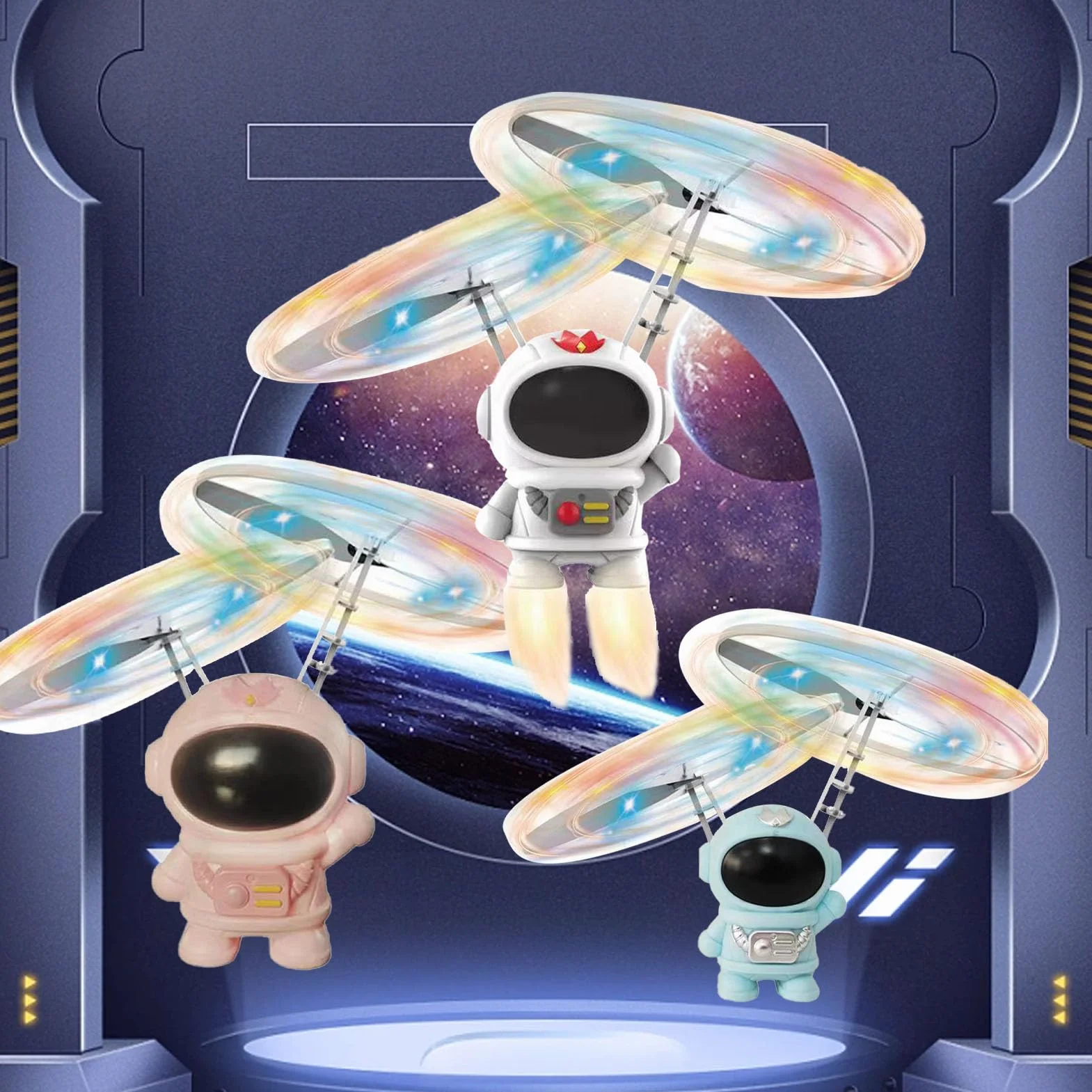 Keenso Latająca zabawka astronautów dla dzieci, RC Robot Trzmiel zabawka z oświetleniem LED na prezenty dla dzieci (biały)