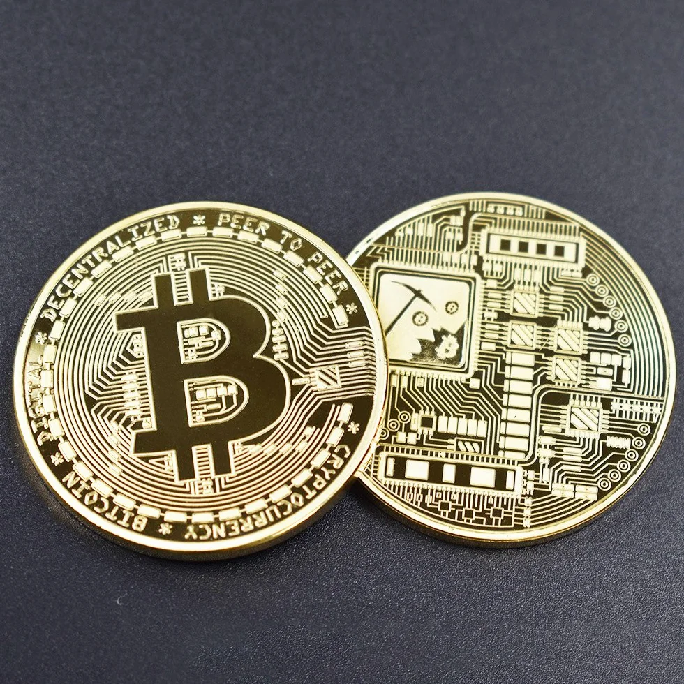 Fizyczna Złota Moneta Bitcoin Kolekcjonerska [z powłoką z 24-karatowego prawdziwego złota] wraz z eleganckim aksamitnym etui na monety (złoto)