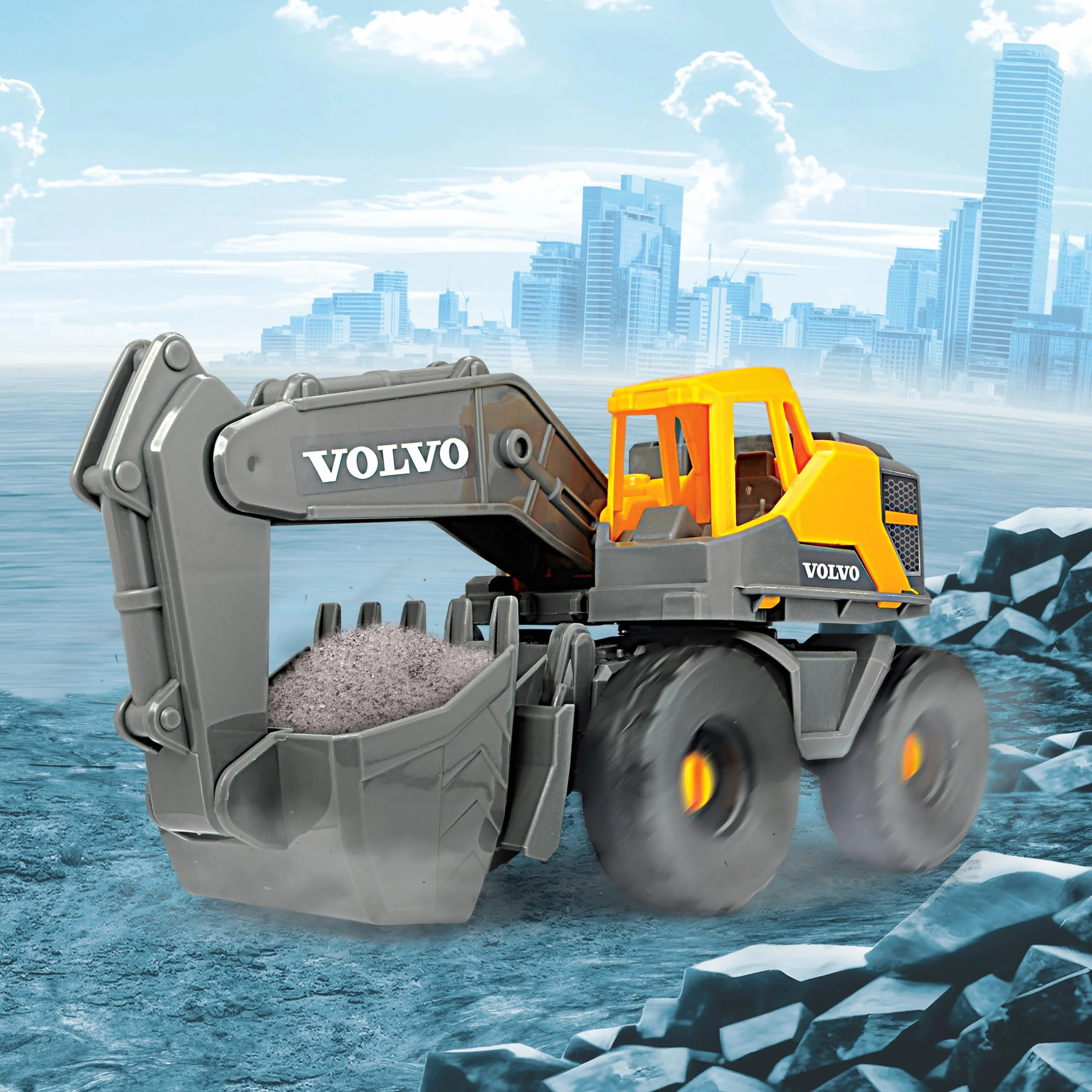Dickie Toys - Volvo Bagger Tough Excavator (26 cm) - zabawkowa koparka łopatkowa dla dzieci od 3 lat z wolnym biegiem, ruchomym ramieniem i szuflą, nadaje się jako zabawka do piasku