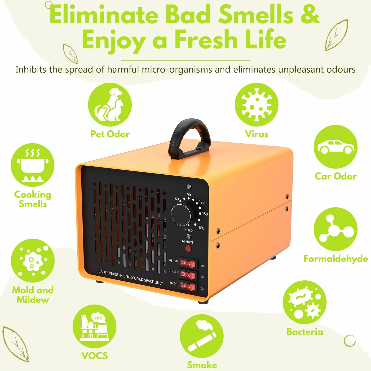 Generator Ozonu 50,000 mg/h, Urządzenie Ozonowe z Timerem 180 min, do Samochodu, Mieszkania, Dymu, Zapachów Zwierząt Domowych, Kuchni