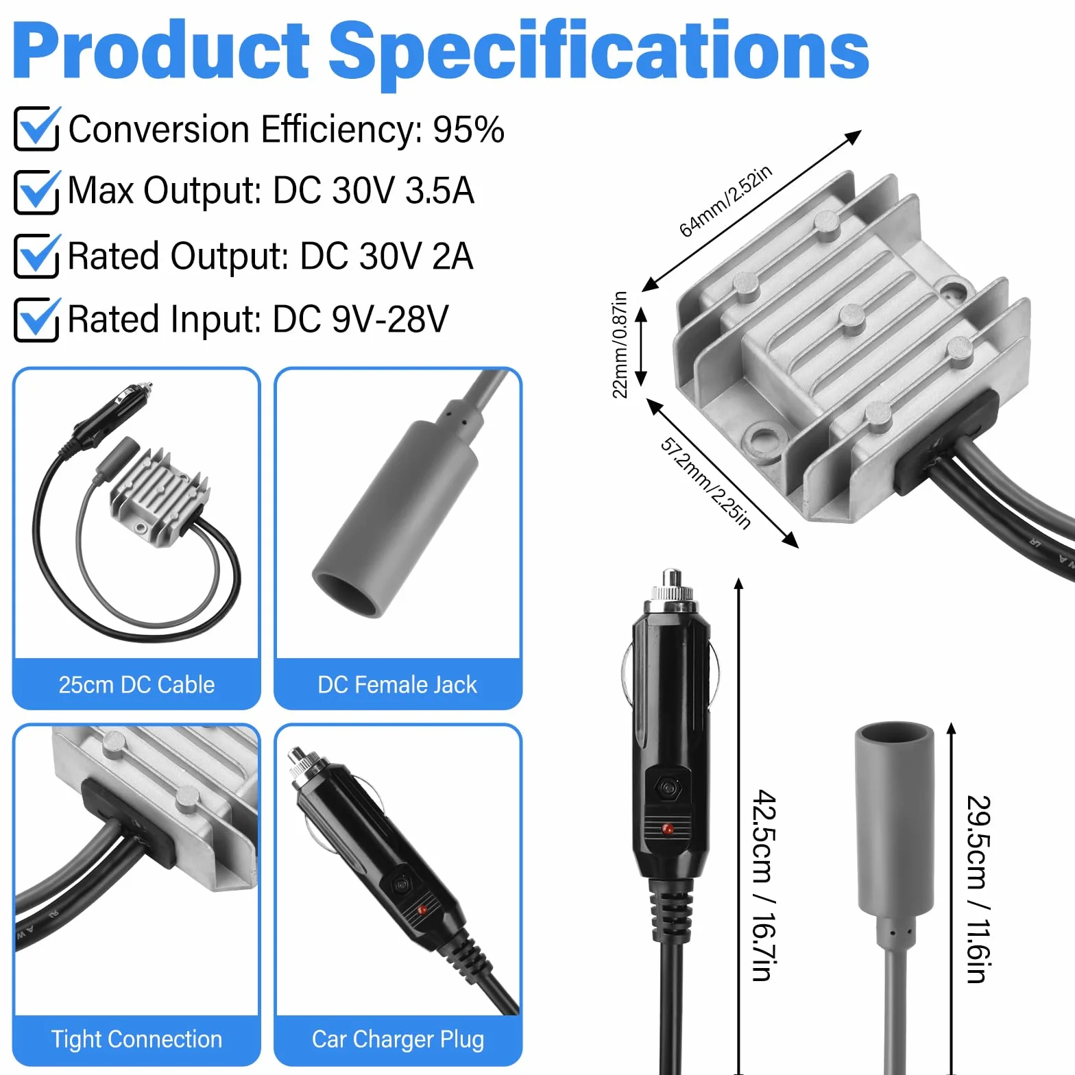 Step-Up przetwornica napięcia 12 V/24 V do 30 V 3,5 A, konwerter DC-DC, mini adapter z wodoodporną obudową IP68 i zapalniczką samochodową do samochodów kempingowych, łodzi, monitoringu.