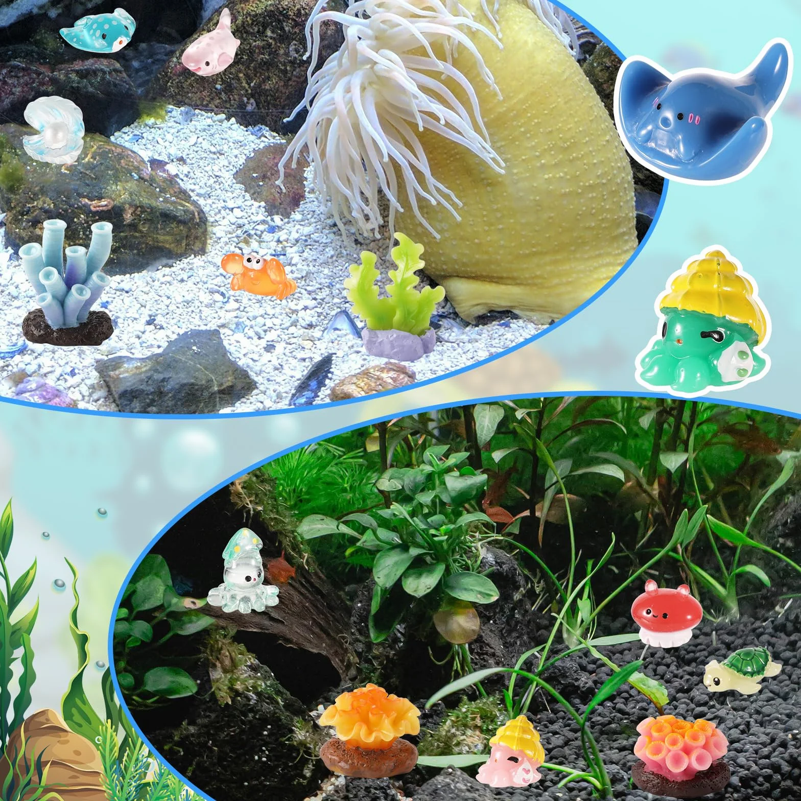 48szt Mini Zywiczne Zwierzeta Morskie, Mikrokrajobrazowe Ozdoby Zwierzece Mini Zywiczne Zwierzeta Oceaniczne Zywiczne Figurki Zwierzat Oceanicznych do Ogrodu Dekoracji Imprezy Akwarium