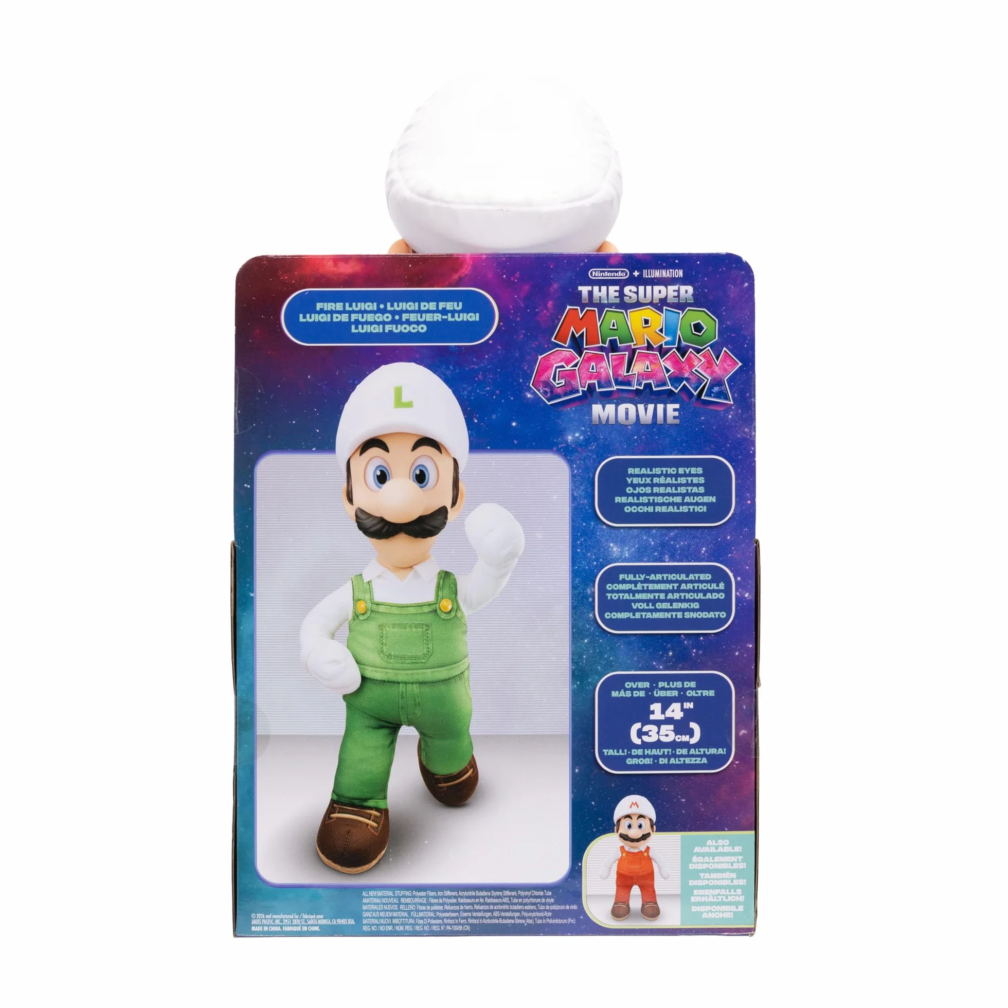 Pluszowa figurka Luigi Fire Poseable z filmu Super Mario Galaxy, 38 cm, oficjalna licencja Jakks Pacific, pluszowa figurka z rzeźbioną głową Roto, kolekcjonerska figurka Nintendo, 3+