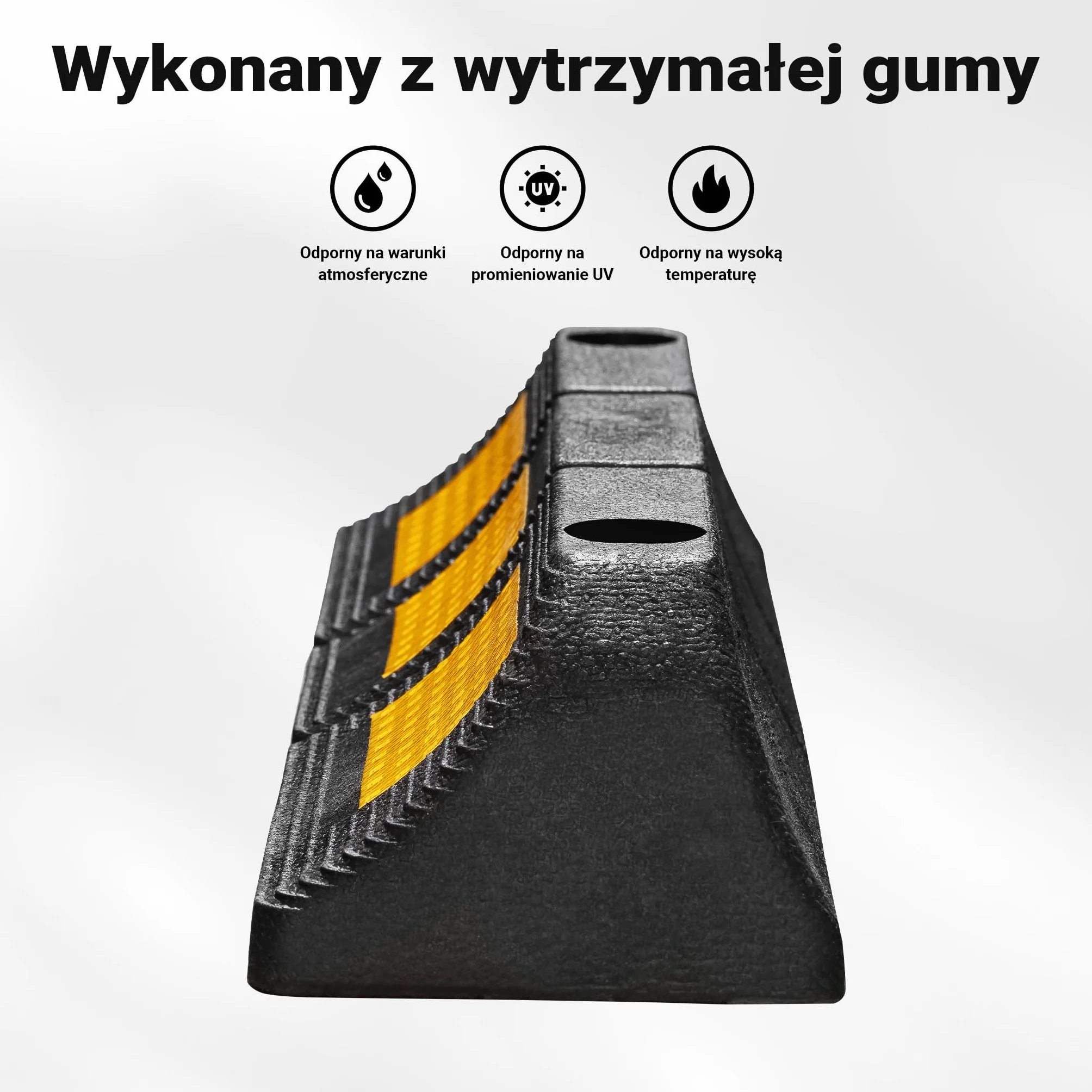 Wiltec Ogranicznik parkingowy 2 szt. 47,5 x 12 x 8 cm czarny z żółtą taśmą odblaskową, odbojnik gumowy do garażu i parkingu