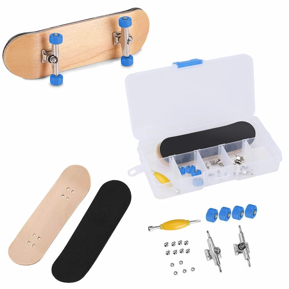 Griffbrett Fingerskateboards, Professionelle Mini-Legierung Komplettes Holzahorn-Deck-Set Interaktives Spiel Kindergeschenke(Dunkelblau)