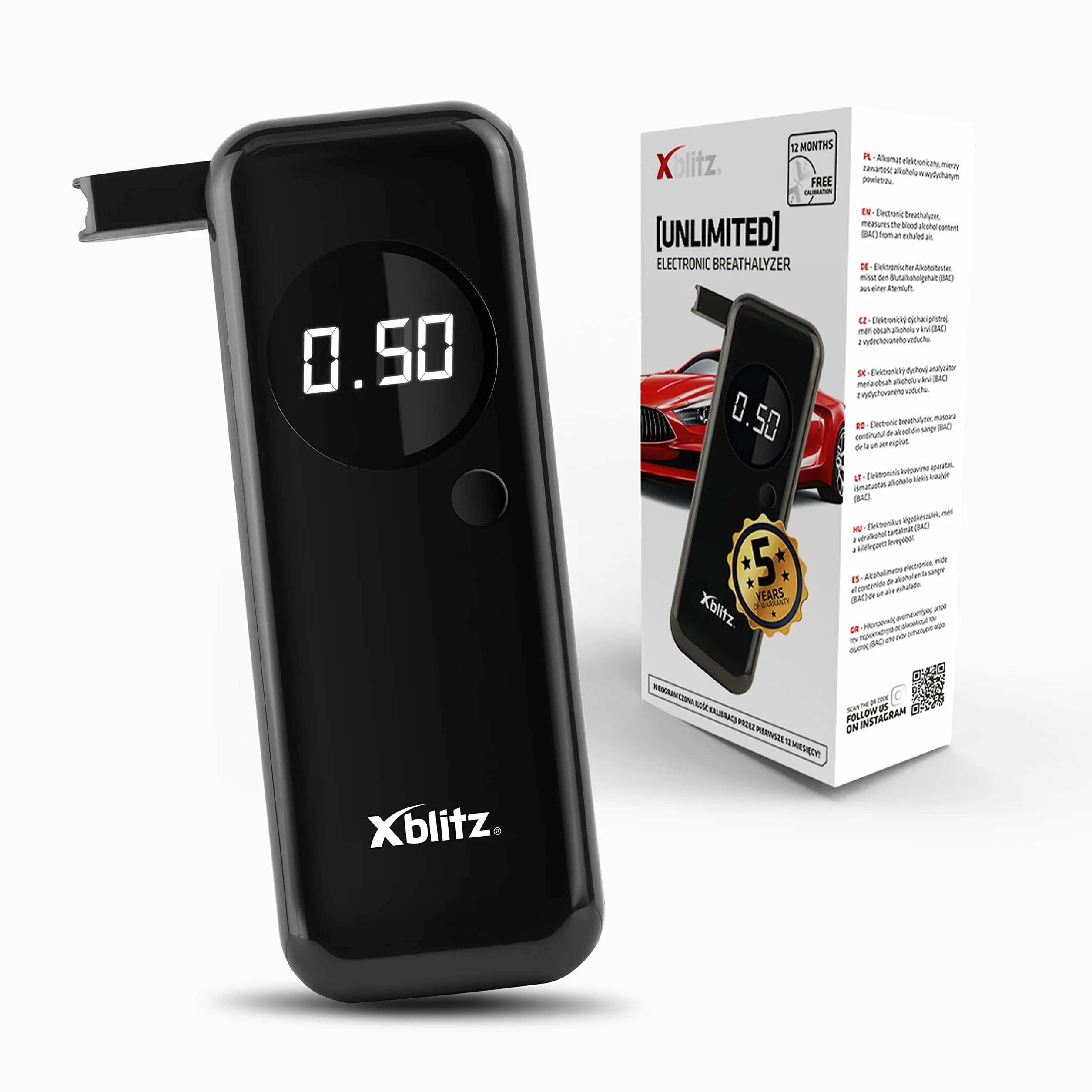 Xblitz® Unlimited elektroniczny alkomat z zestawem akcesoriów – czujnik półtransmisji