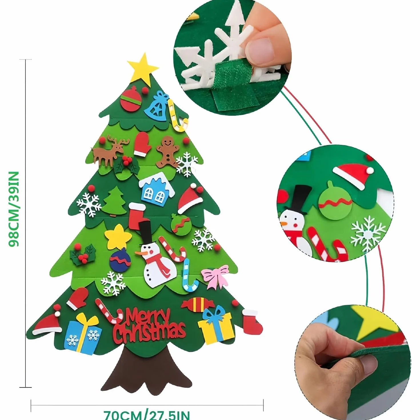 Kiuiom Filcowa choinka bożonarodzeniowa dla dzieci, DIY filcowe drzewo bożonarodzeniowe z wiszącymi ozdobami, prezent dla dzieci na Boże Narodzenie DIY, noworoczne dekoracje do drzwi i ścian
