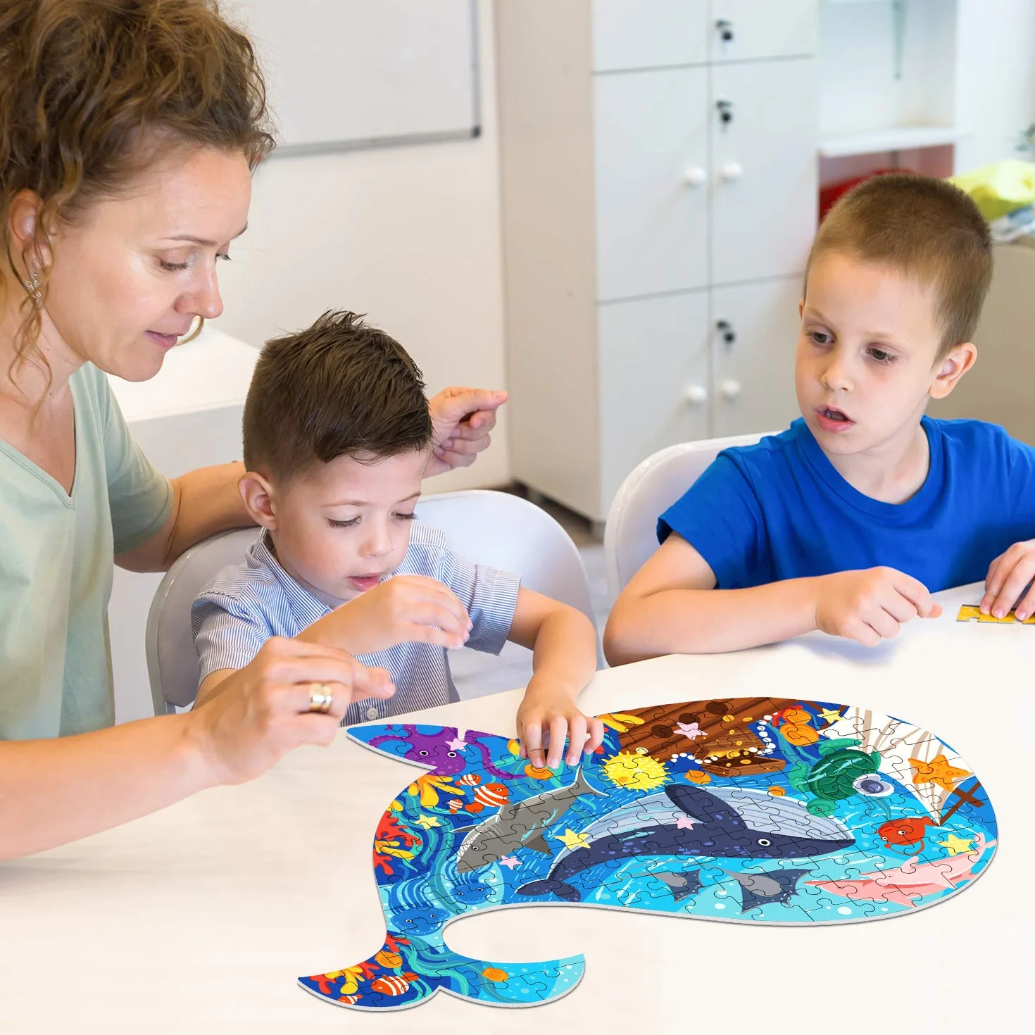 Ocean World Whale Jigsaw Puzzle dla dzieci, 108 element贸w Puzzle z du偶ymi elementami dla dzieci w wieku 4 5 6 7 8 9 10 lat