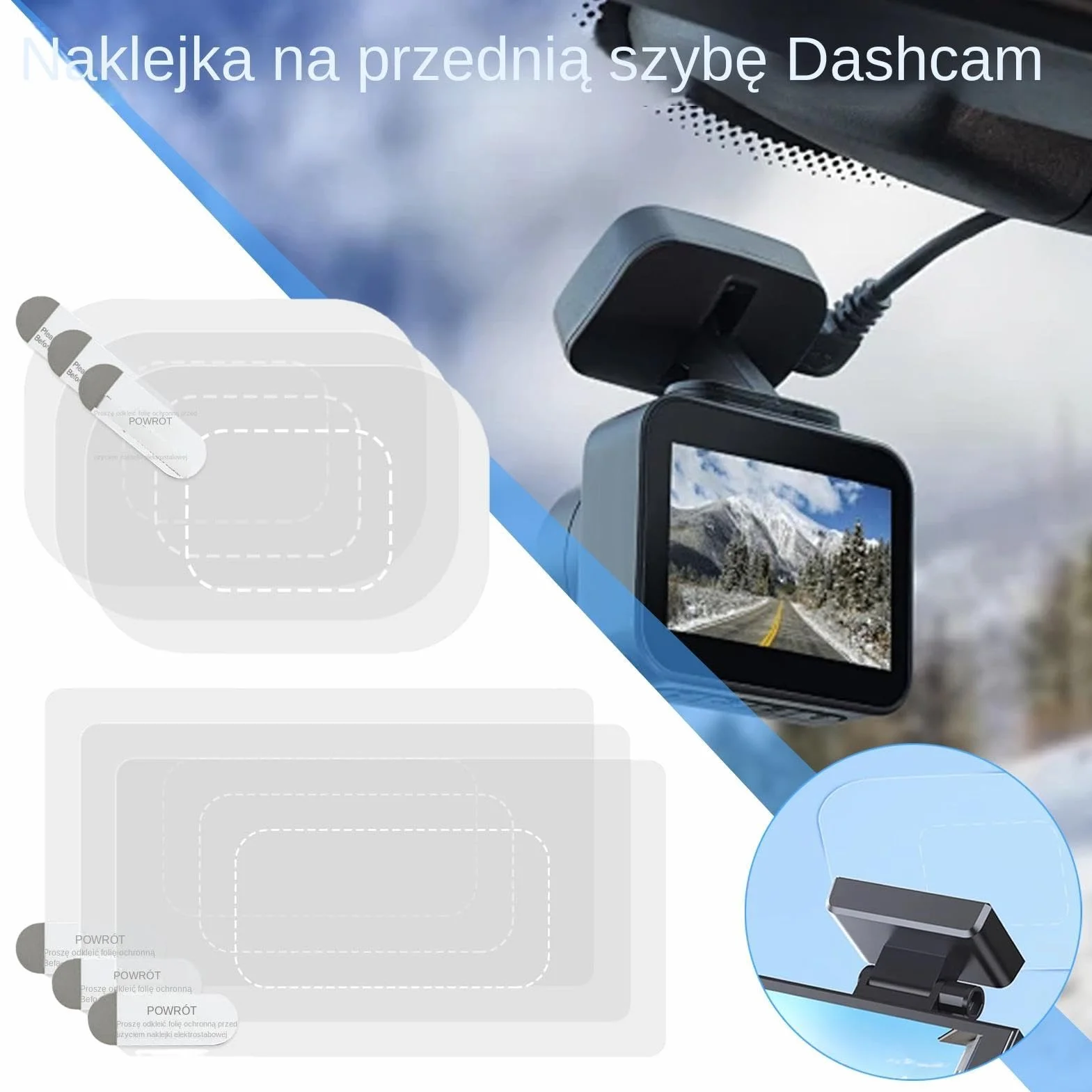 Dash Cam Windshield Stickers - 6pcs Electrostatic Transparent Static Film for Car Dashcams, Mounting No Glue Window Screen Sticker, Auto Interior Accessory Protection Kit