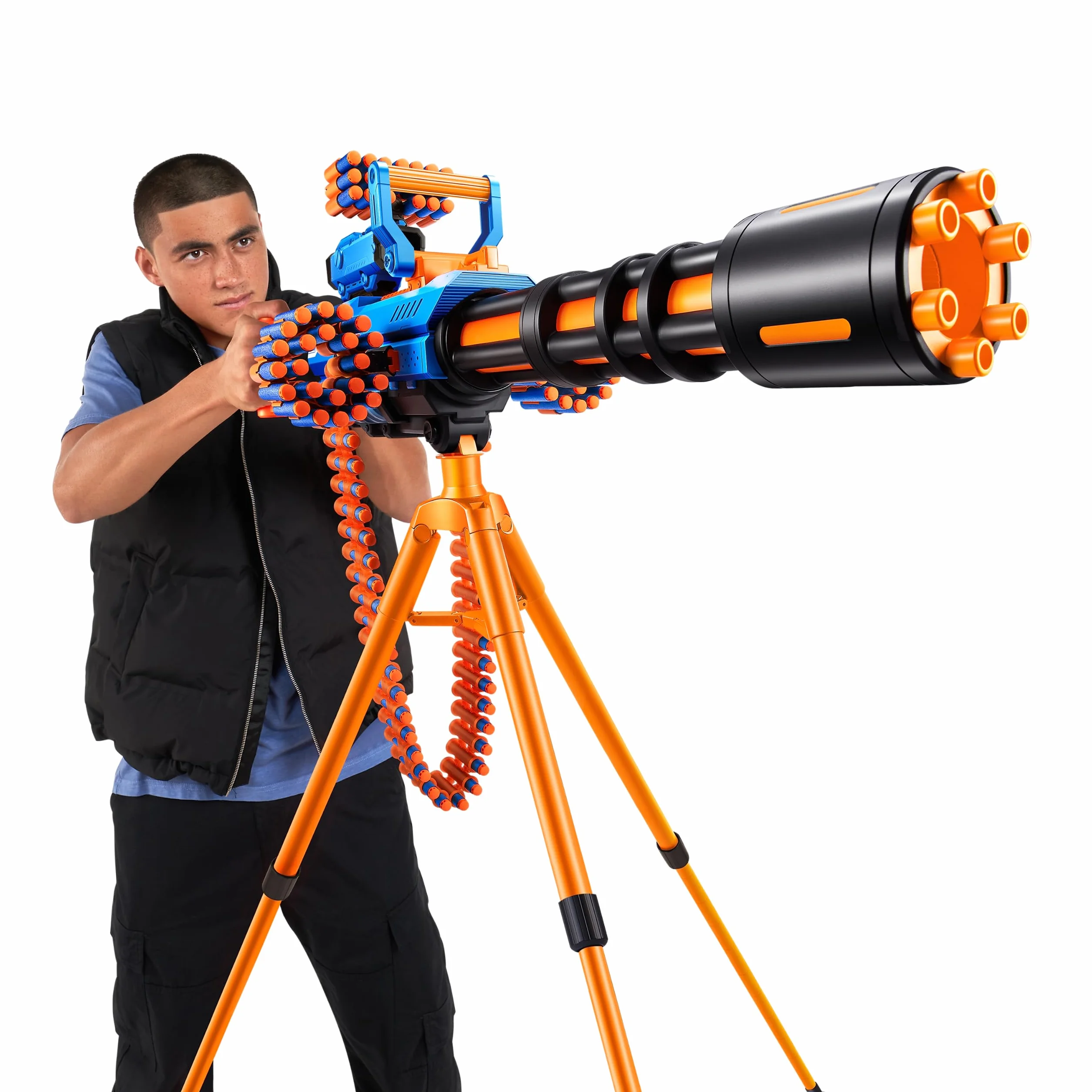 Xshot X-Shot Insanity, Ragefire, Zmotoryzowany Gatlin Blaster Nerf Wyrzutnia Strzałek, Pomarańczowy/Niebieski, Od 8 lat