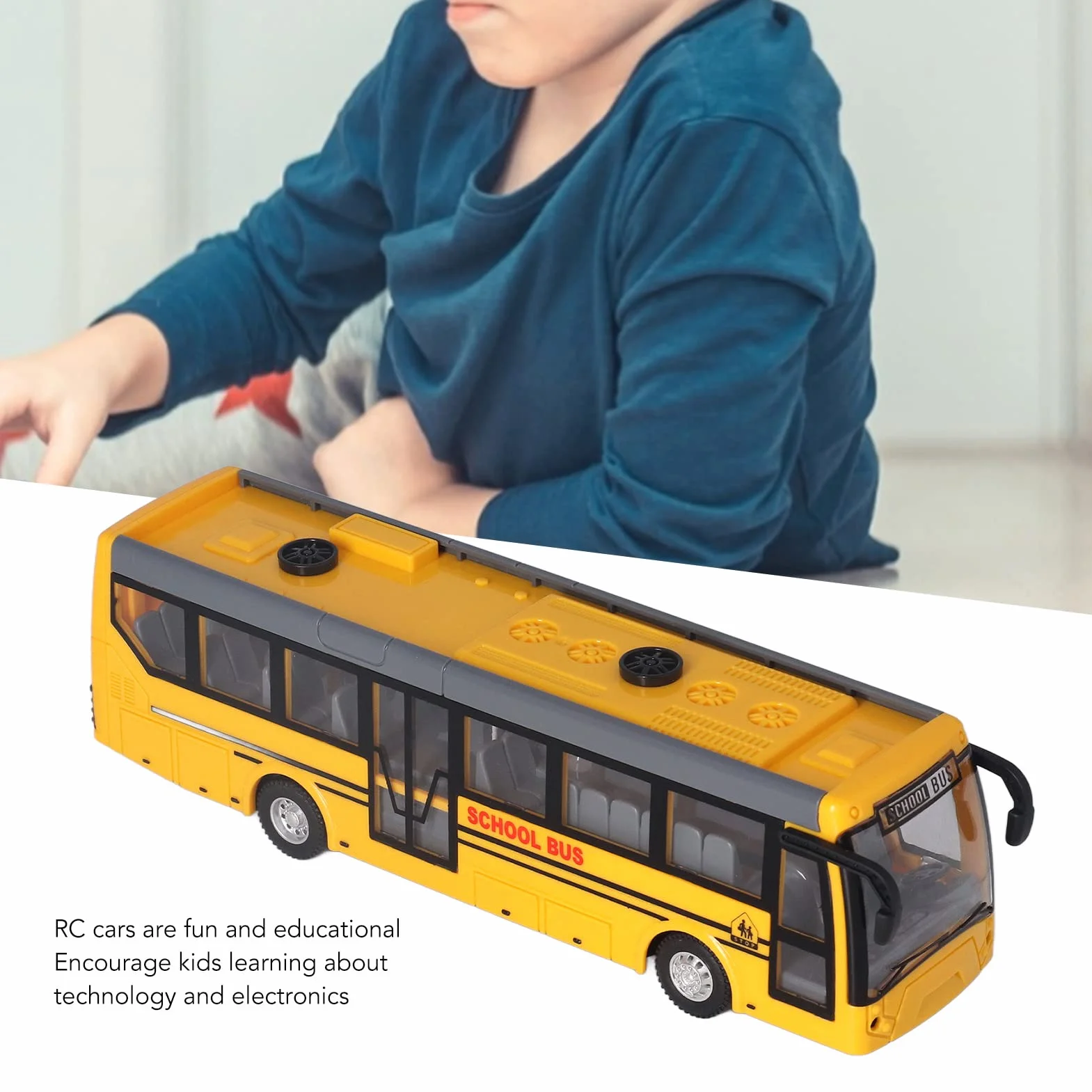 Autobus RC dla dzieci, zdalnie sterowany autobus wysoka symulacja we wszystkich kierunkach jazdy akumulator RC autobus szkolny dla dzieci (żółty)