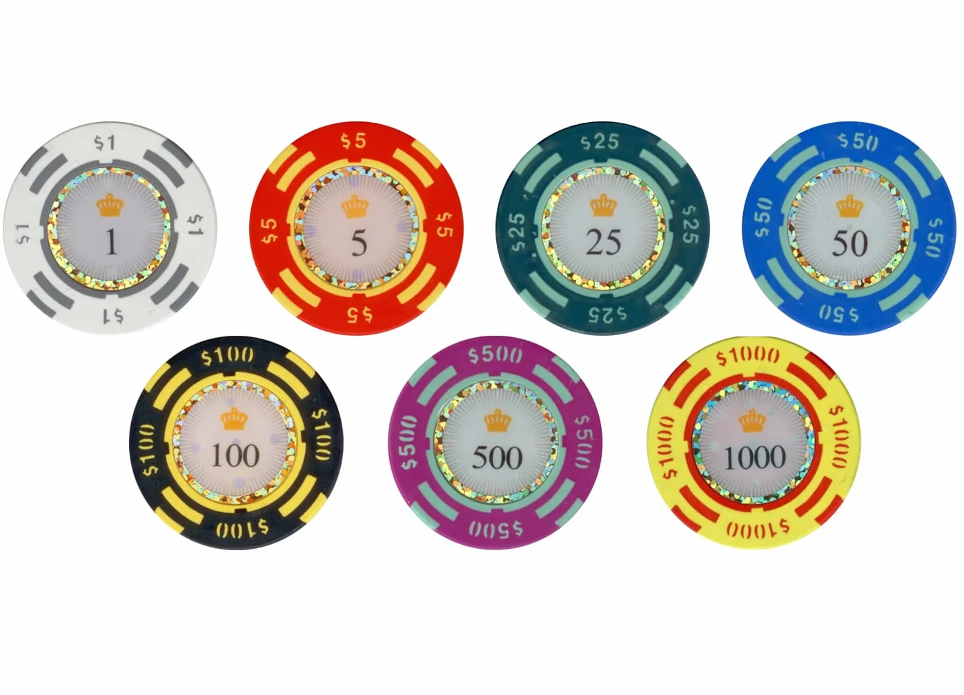 Versa Games Żetony pokerowe – zestaw glinianych żetonów pokerowych – zestaw Crown Casino Poker 13,5 g, 500 elementów, z nominałami liczbowymi – ulepszone etui na pokera