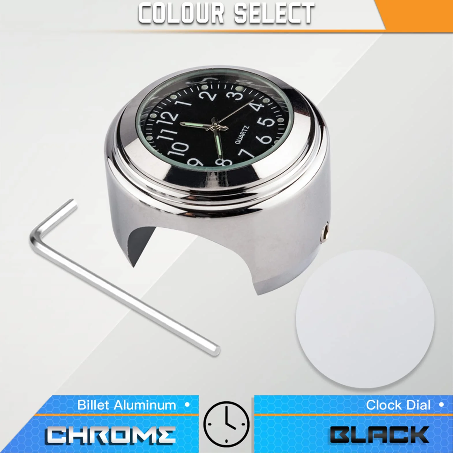 Shkalacar Kierownica motocykla zegar i termometr - wodoodporny zegarek cyfrowy montowany na kierownicy 22 mm-25,4 mm (7/8 cala-1 cala)