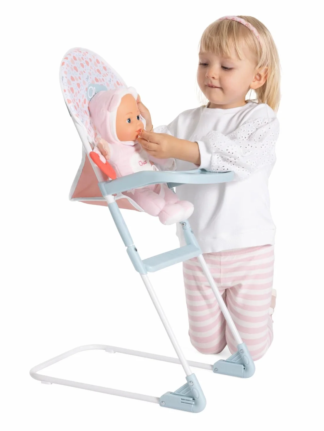 Chicco Krzesełko dla lalek, dla dzieci od 3 lat, krzesełko do karmienia zabawek, z metalową konstrukcją i realistycznymi detalami, plastikowa taca i podnóżek, lekkie i łatwe w montażu