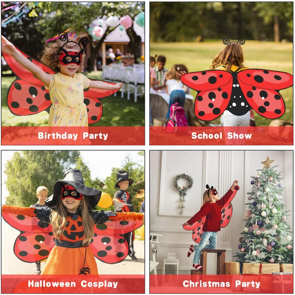 AOMIG Kostium dla dzieci Butterfly Wings, 3 szt. kostium Butterfly Fairy z tęczowymi motylami, opaską na głowę i maską na oczy, Butterfly Cape Wings Drobna sukienka na Boże Narodzenie, Halloween Party