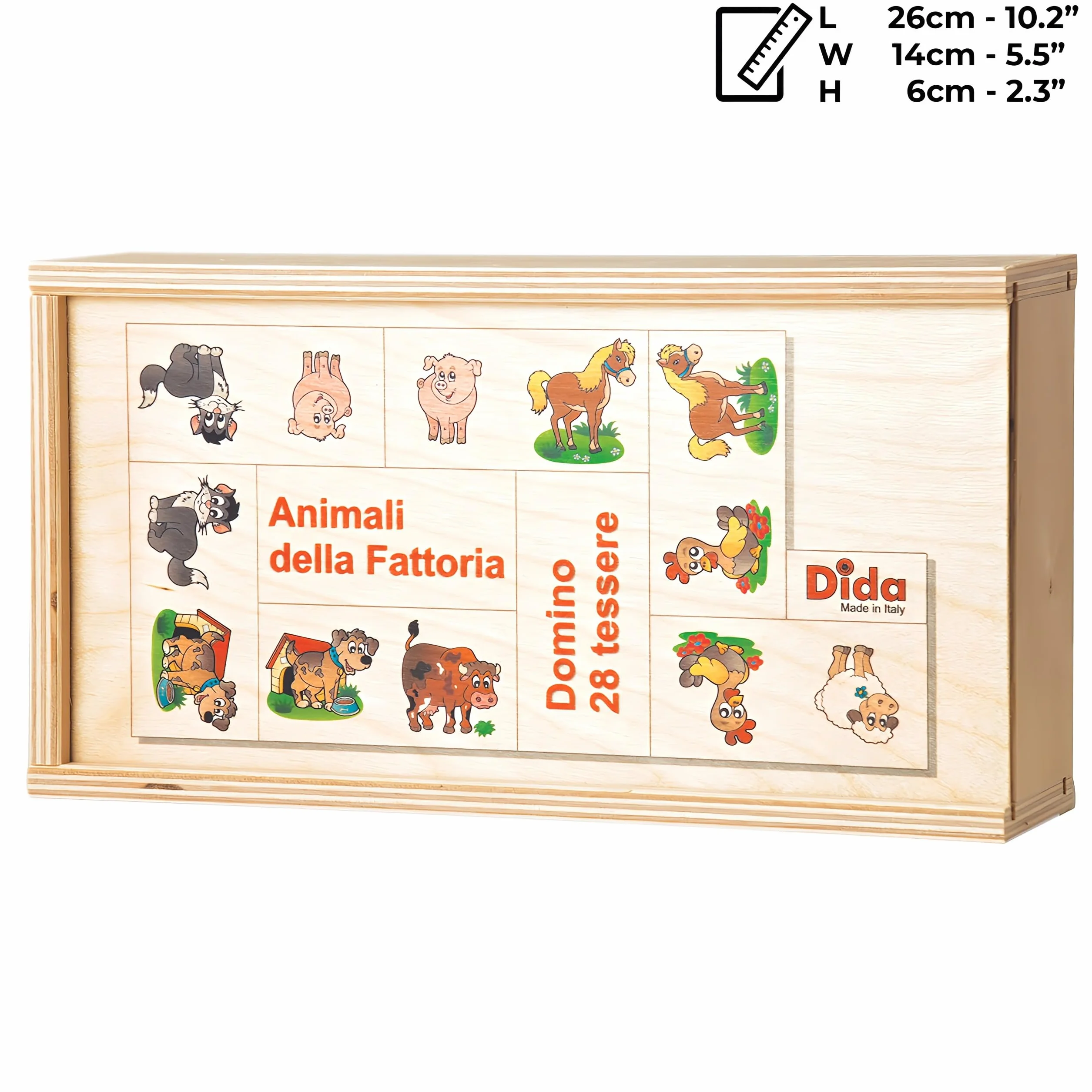 Dida - Domino gra dla dzieci 28 płytek | Gry montessori 3 lata w górę | Domino drewniane dzieci