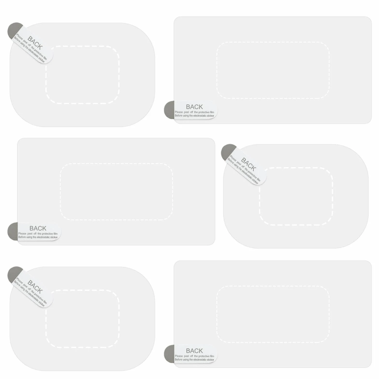 Dash Cam Windshield Stickers - 6pcs Electrostatic Transparent Static Film for Car Dashcams, Mounting No Glue Window Screen Sticker, Auto Interior Accessory Protection Kit