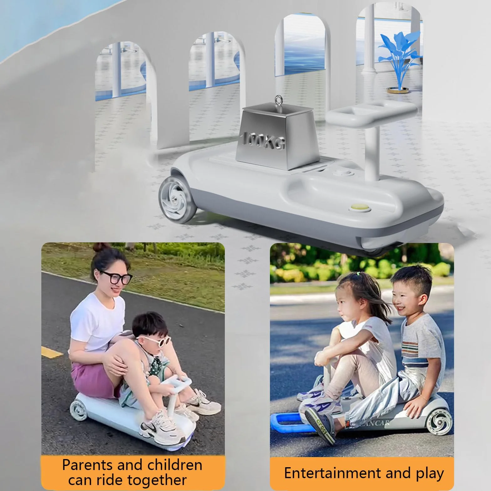 Gokart do czyszczenia podłóg, składany wózek do czyszczenia i mycia podłóg, regulowana prędkość i wbudowana przestrzeń do przechowywania, dla dzieci w wieku od 3 do 8 lat