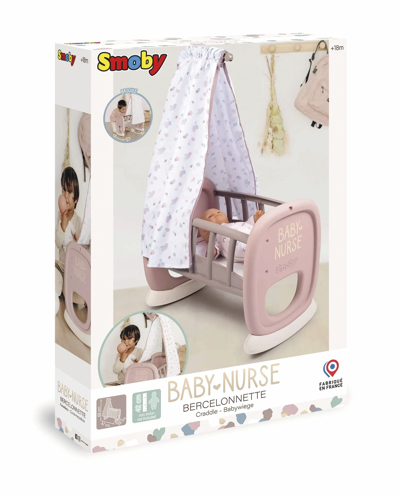 Smoby Toys 220373 Baby Nurse kołyska dla lalek z niebem