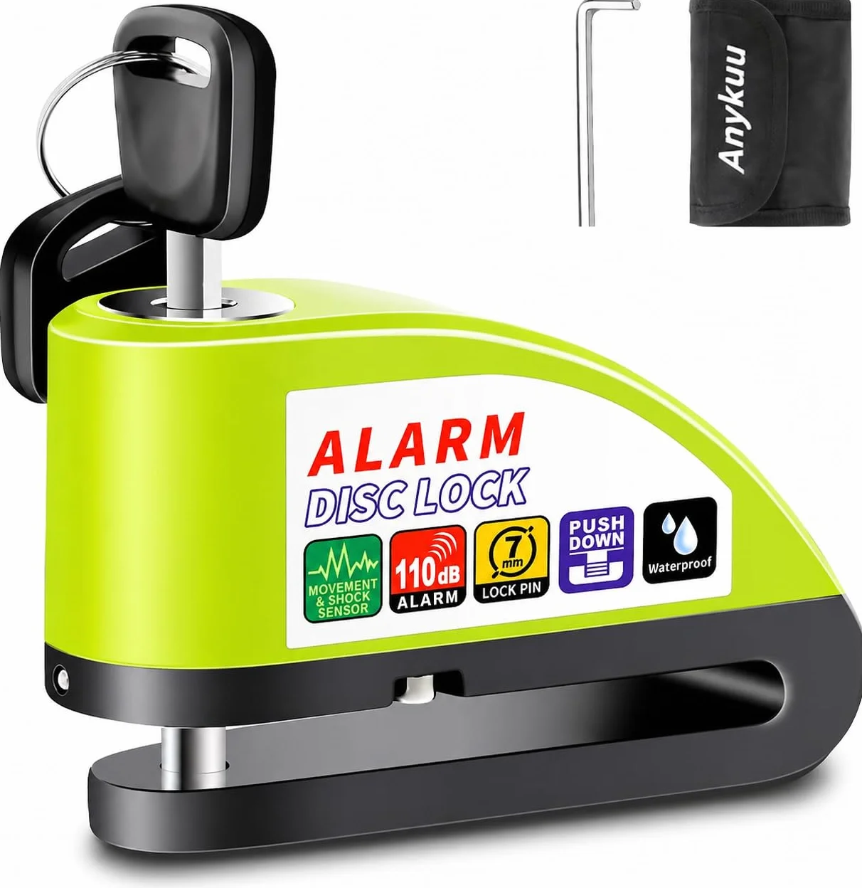 Anykuu Blokada tarczy hamulcowej alarm 110 dB zamek tarczowy z kablem 1,5 m