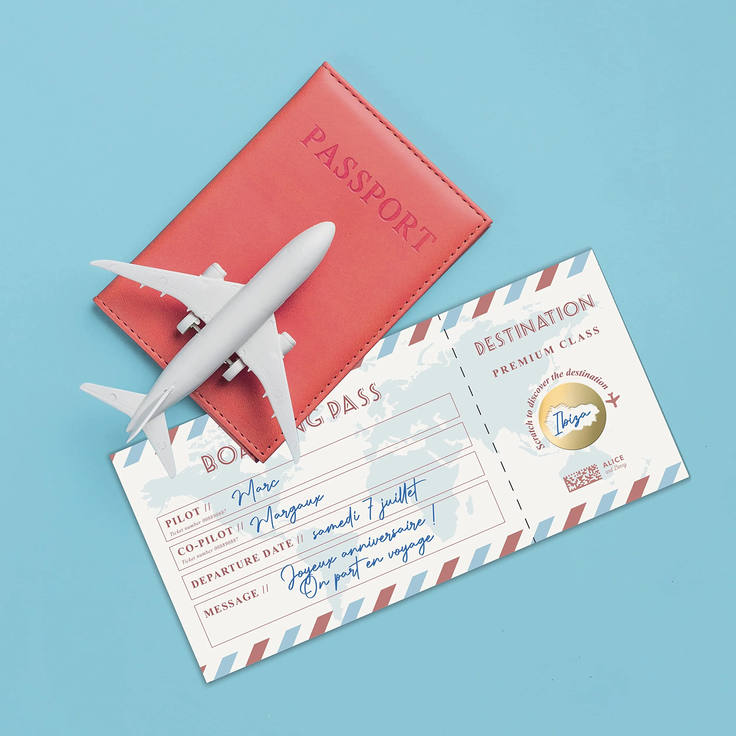 Prezent na zdrapywanie karty podróżniczej - Konfigurowalny bilet na pokład - Bilet lotniczy Prezent - Urodziny, EVJF, prezent dla pary - Angielski model Boarding Pass