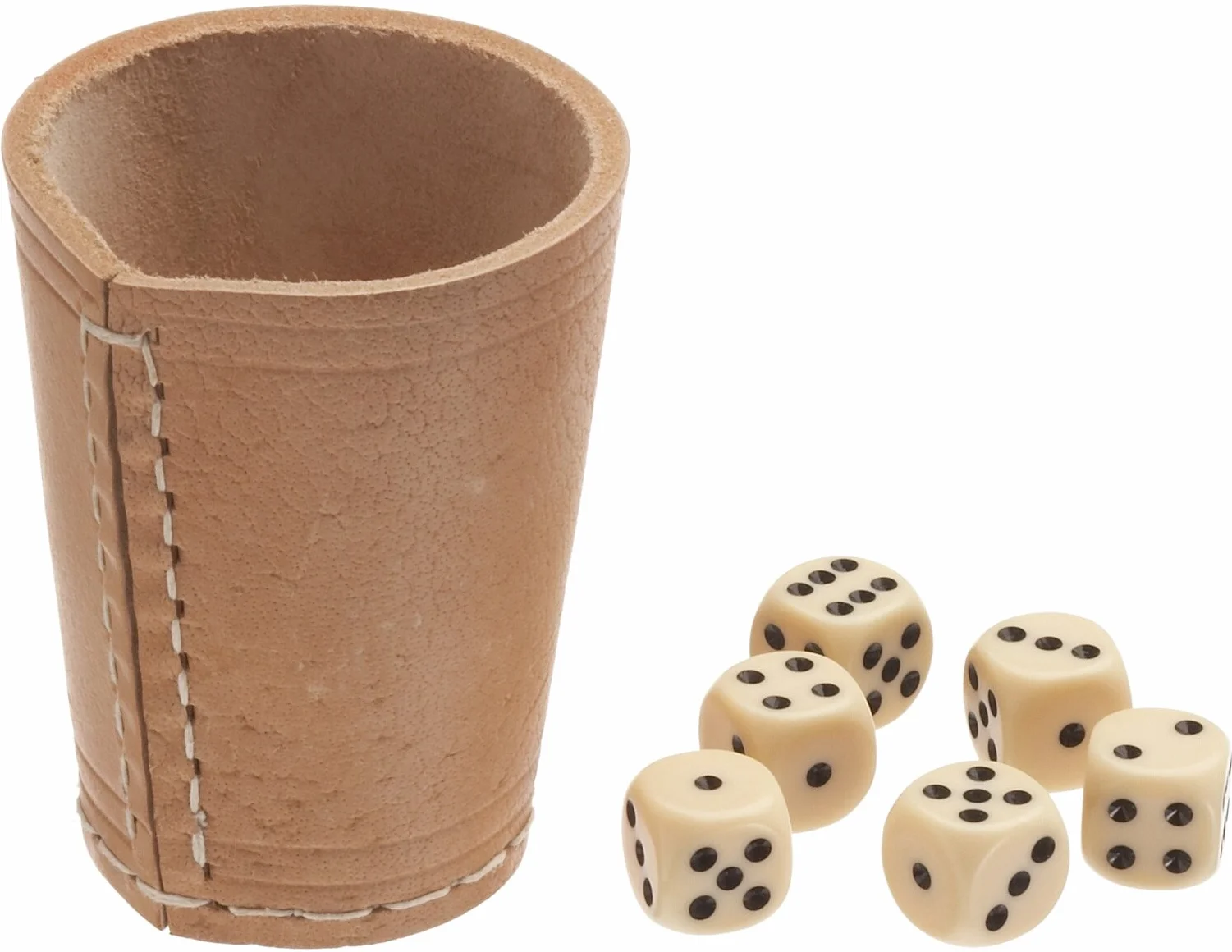 Weible 05524 - skórzany kubek w kostkę naturalny 9 cm + 6 kostek