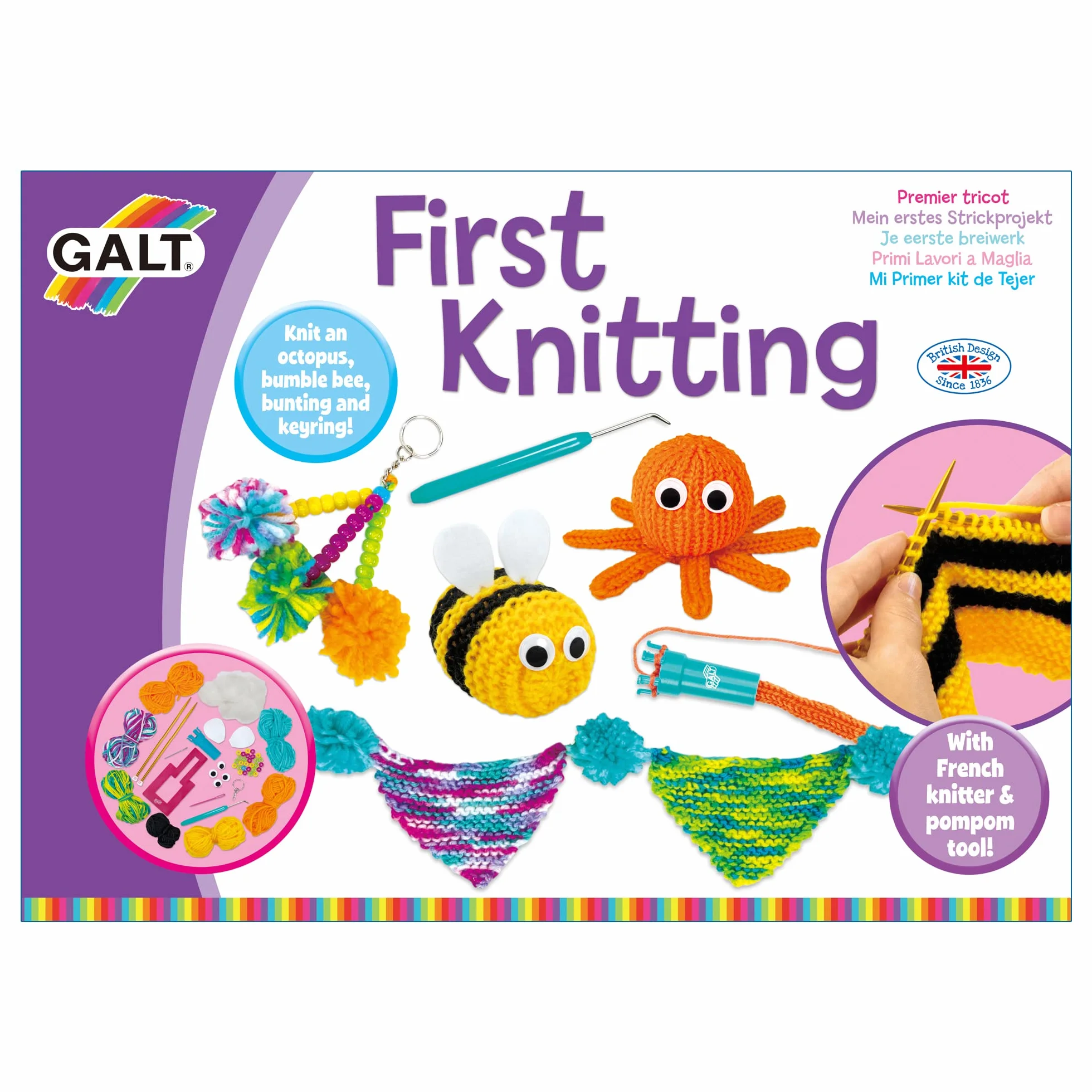 Galt Toys, First Knitting, Kids' Craft Kits, Ages 6 Years Plus