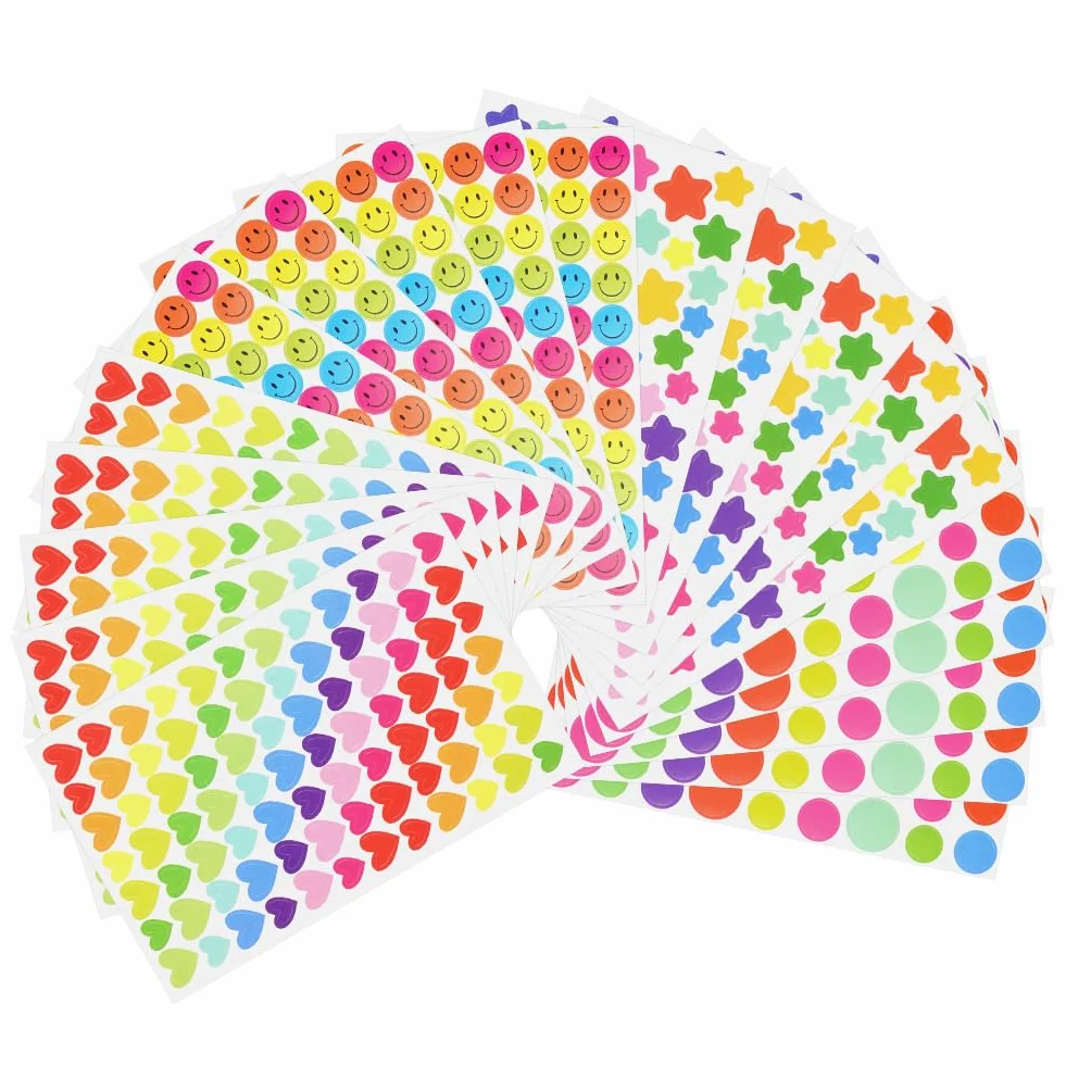 OSDUE Naklejki z gwiazdami dla dzieci, 1380 szt., 20 arkuszy, różne kolorowe gwiazdy, mini nagroda dla nauczyciela, naklejki do scrapbookingu, gwiazdy, do rzemiosła artystycznego, naklejki papierowe w