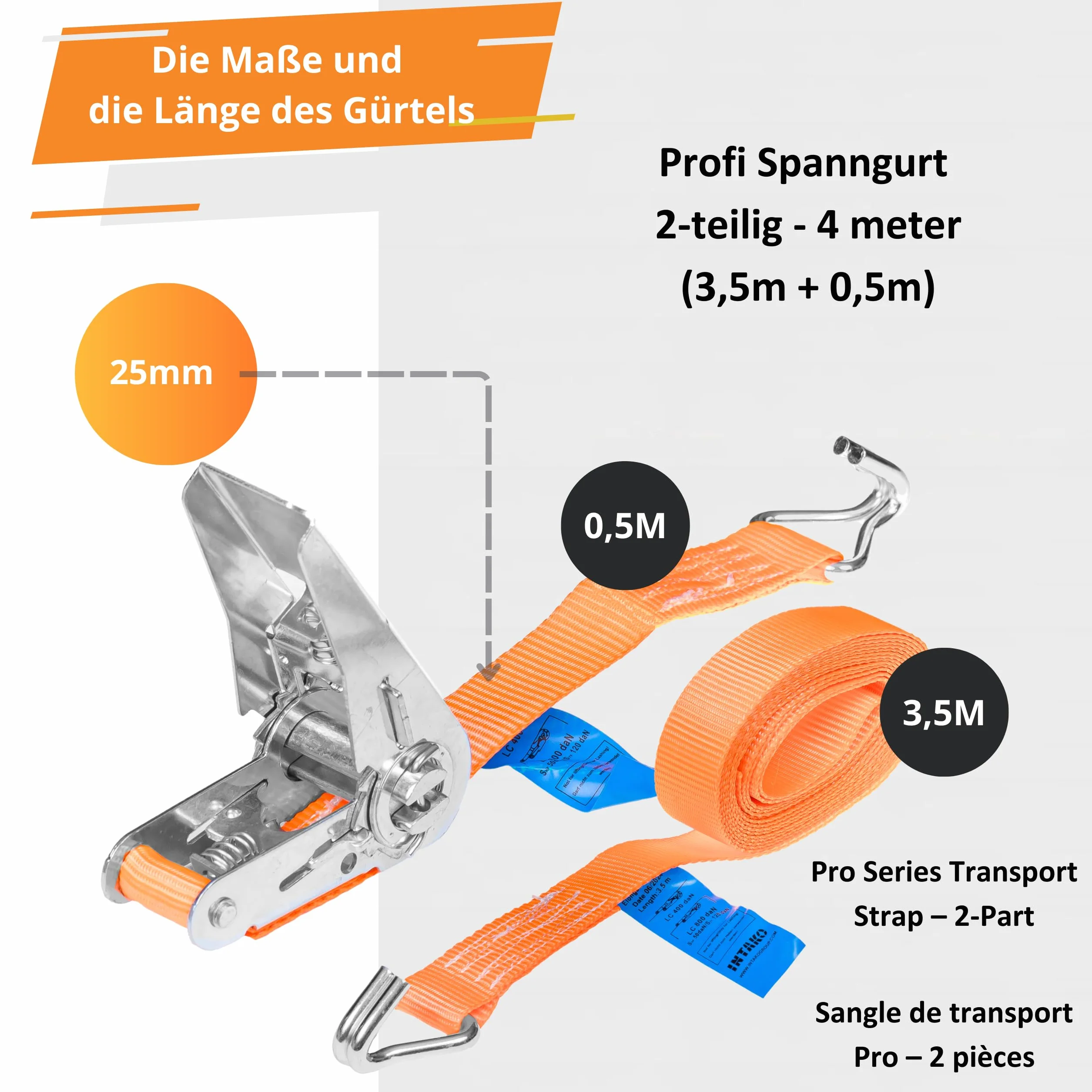 INTAKO Pas Transportowy Dwuczęściowy 4m 800kg 25mm z Napinaczem 2 sztuki