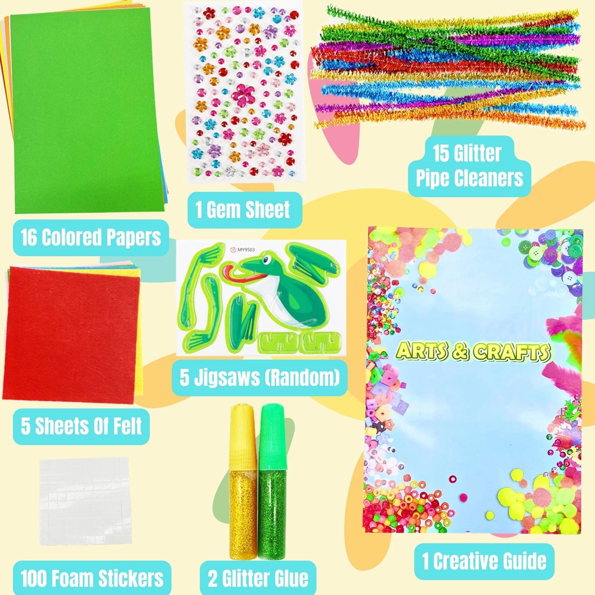 Lubibi Walizka do majsterkowania dla dzieci, zestaw do majsterkowania DIY, zestaw materiałów do majsterkowania z wyciorem do fajki, pomponami, kulkami, materiałami do scrapbookingu, kreatywne