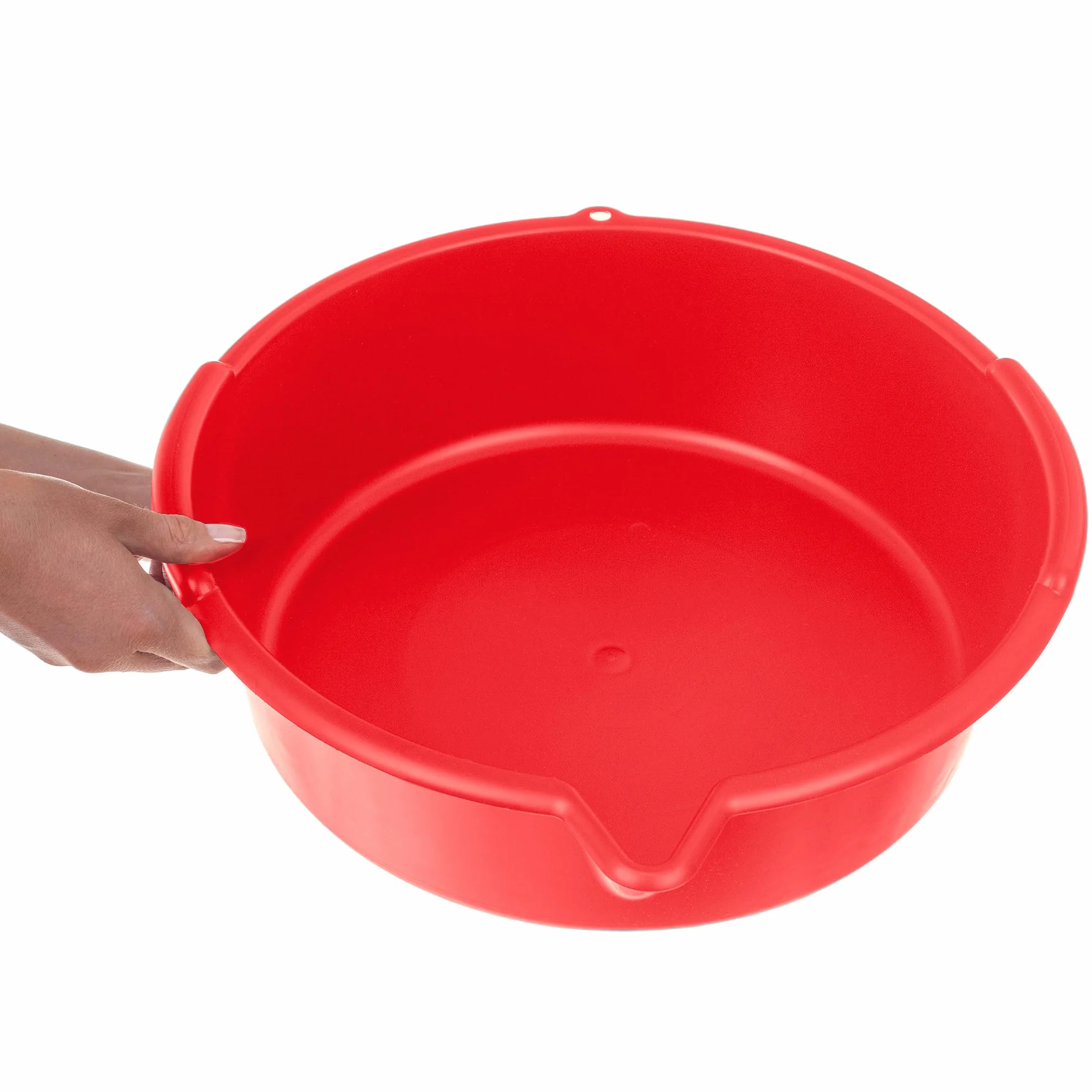 KADAX Brytfanna na olej ze zlewakiem 8L, wanna do spuszczania oleju śr. 39 cm, wielofunkcyjna wanna z tworzywa sztucznego, wanna do czyszczenia do zmiany oleju z uchwytami (czerwona)