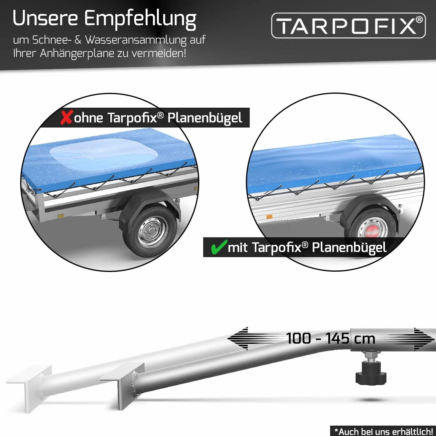 Tarpofix Plandeka na przyczepę, 264 x 135 cm, w zestawie linka do plandeki, płaska plandeka na przyczepę z tworzywa PCW, wzmocniona plandeka Brenderup, do przyczep samochodowych, niebieska