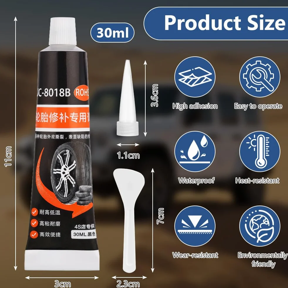 Flintronic Klej do naprawy opon, 30 ml, odporny na wysoką temperaturę, klej do opon, uszczelniacz opon do samochodu, motocykla, roweru, szybko naprawia pęknięcia i dziury