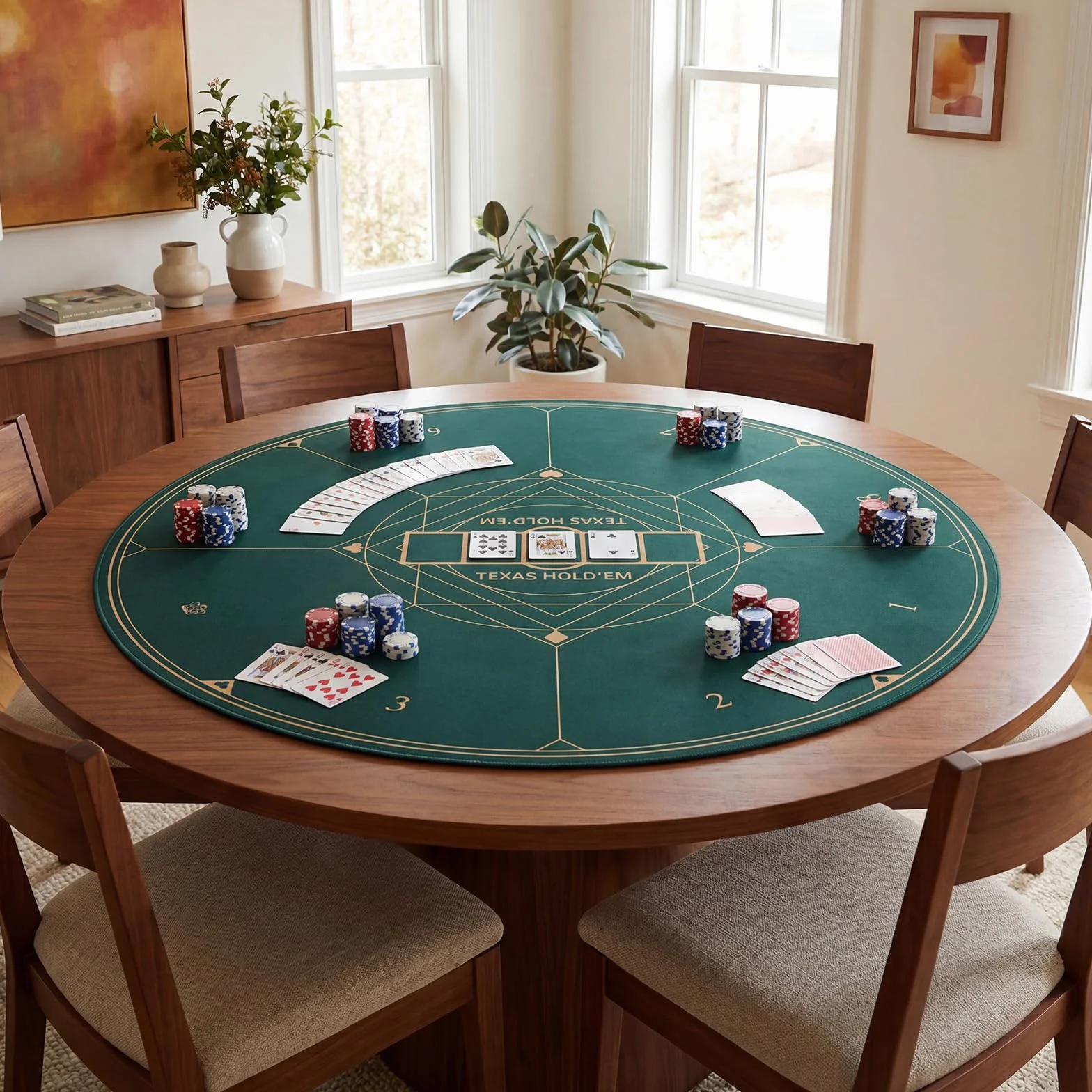 COSTWAY Okrągła mata do pokera, 100/120 cm, składana nakładka na stół pokerowy z torbą do przenoszenia, nakładka na pokera z antypoślizgową gumową podstawą, top dla 8 graczy, zielona (120 cm)