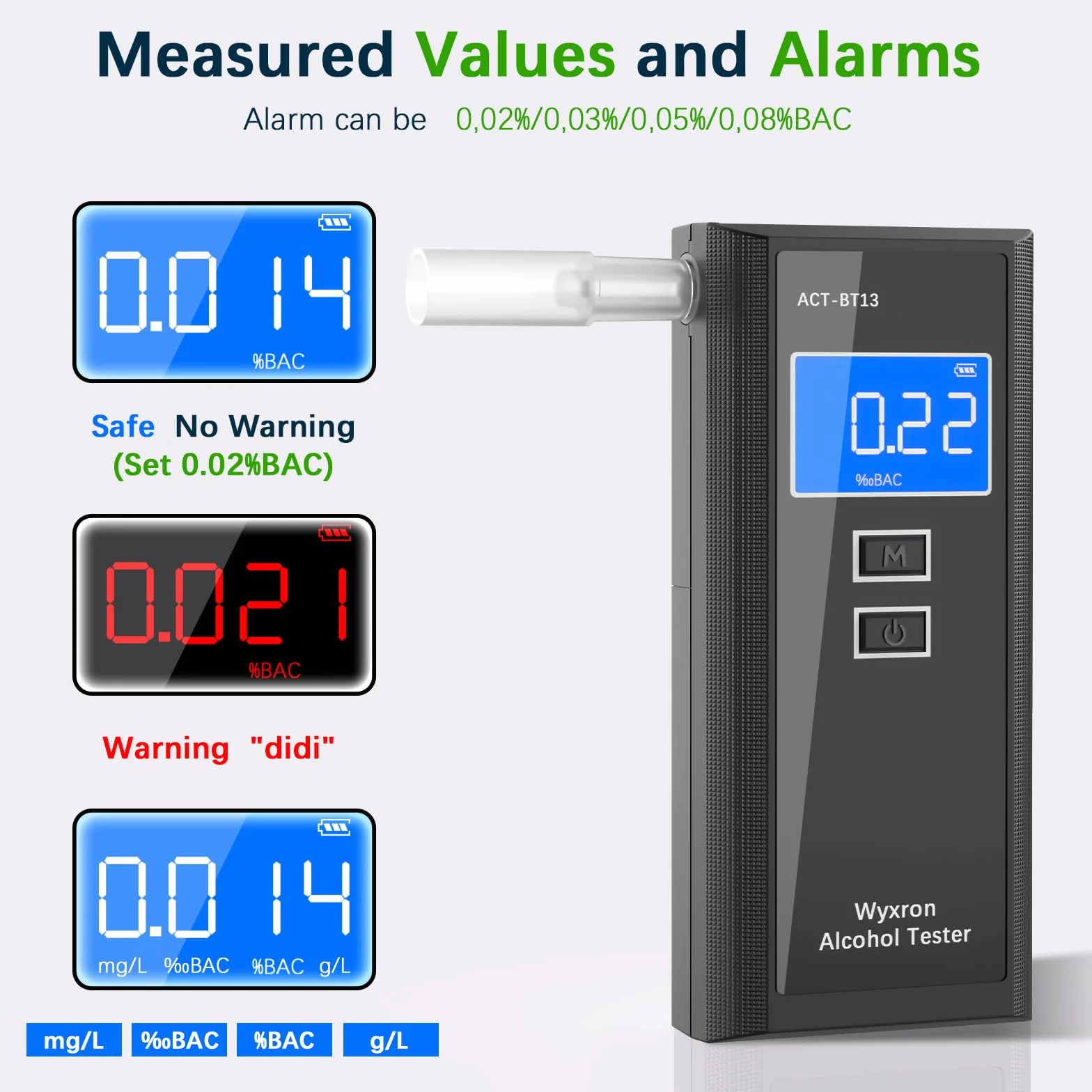 Alkomat policyjny, bardzo precyzyjny miernik alkoholu, profesjonalny alkomat z wyświetlaczem LCD / zapisami / 10 ustnikami, dla osób, rodzin, imprez, szybki test