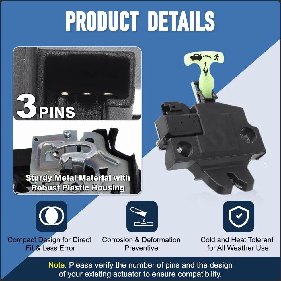 Siłownik zamka bagażnika 3-pinowy z magnesem kompatybilny z Toyota Camry 2007-2011 64610-33080